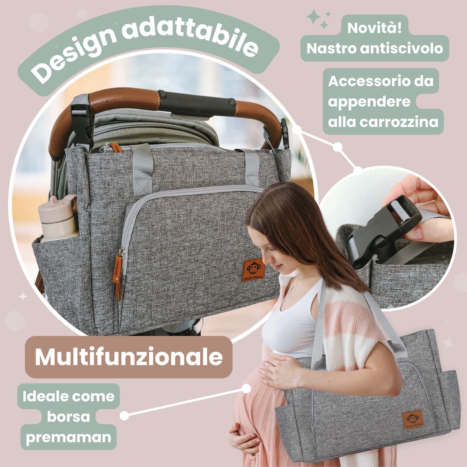 Borsa Passeggino Universale Borsa Parto Ospedale Mamma Fasciatoio Portatile Neonato Impermeabile 50x14x30cm