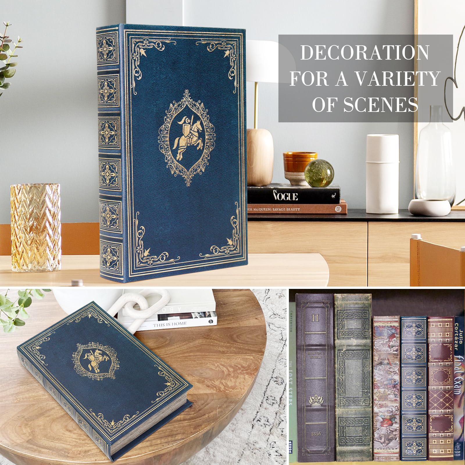 Microkize Decorative Vintage Book Shaped Trinket Storage Box Blue-24B-002, Fake Book Box Blue