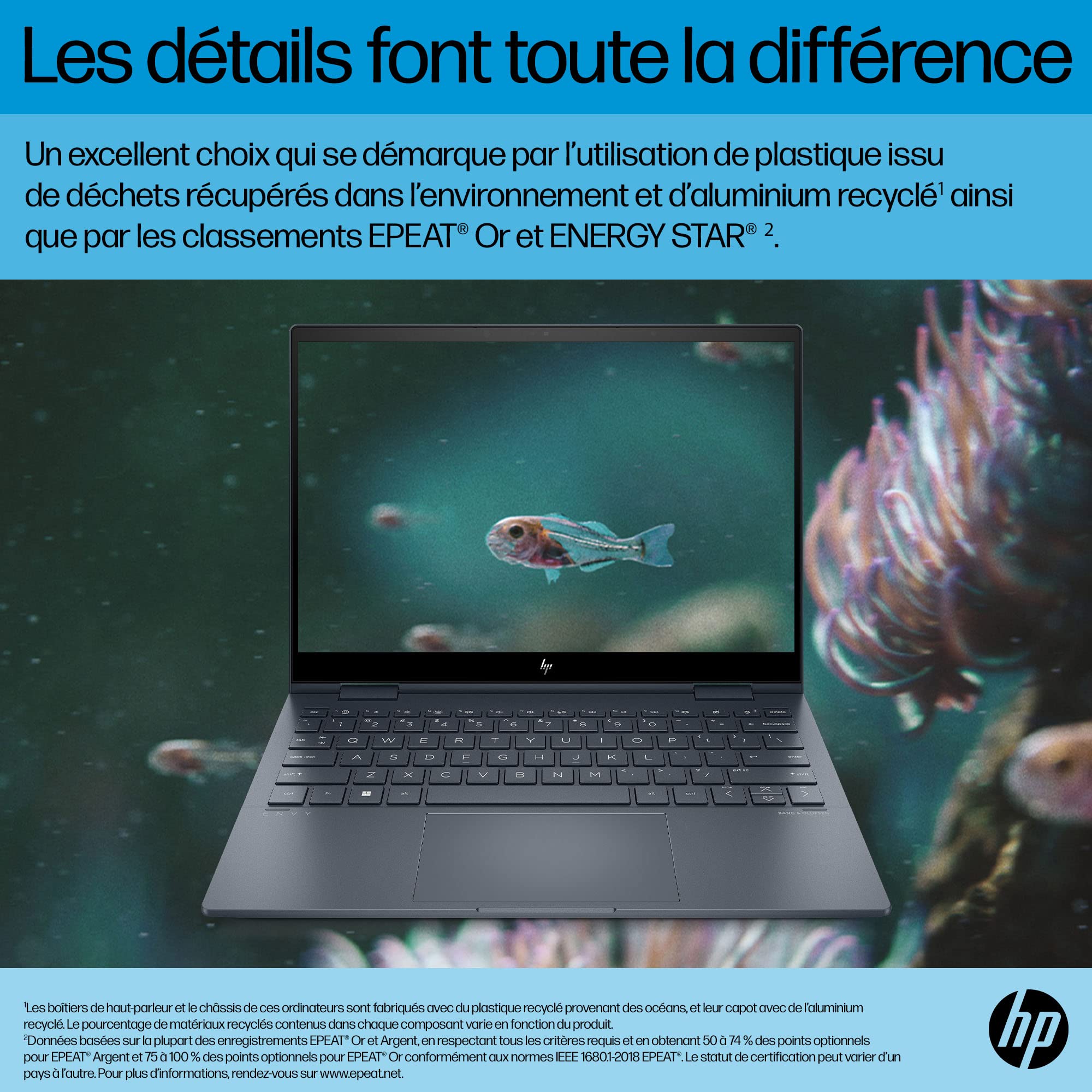 HP Envy x360 13-bf0000sf Ordinateur Portable Convertible Intel Core i5 1230U 16 Go RAM 512 Go SSD Intel Iris XE Écran 13.3" 2.8K Touch OLED Windows 11 Clavier AZERTY Blue