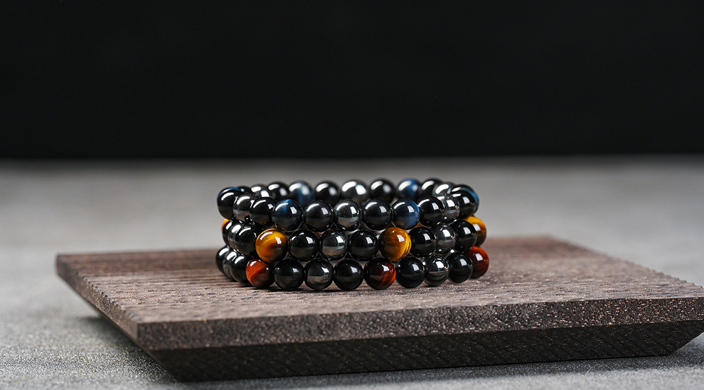 Pulsera Triple Protección con Cuentas de Piedra Natural 8mm miniatura 7