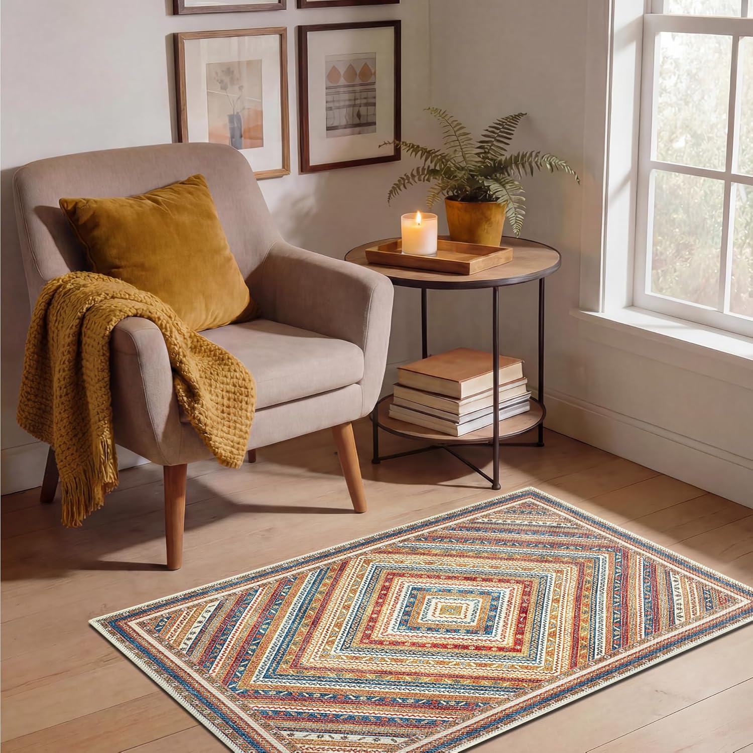Keen Home Design 2x3 Rug - Machine Washable Entry Rug with Non-Slip Backing, Ideal for Enteryway, Kitchen, Bathroom, Laundry Room - Vintage, Easy Clean, Durable, Low Pile Rug - (2' x 3')