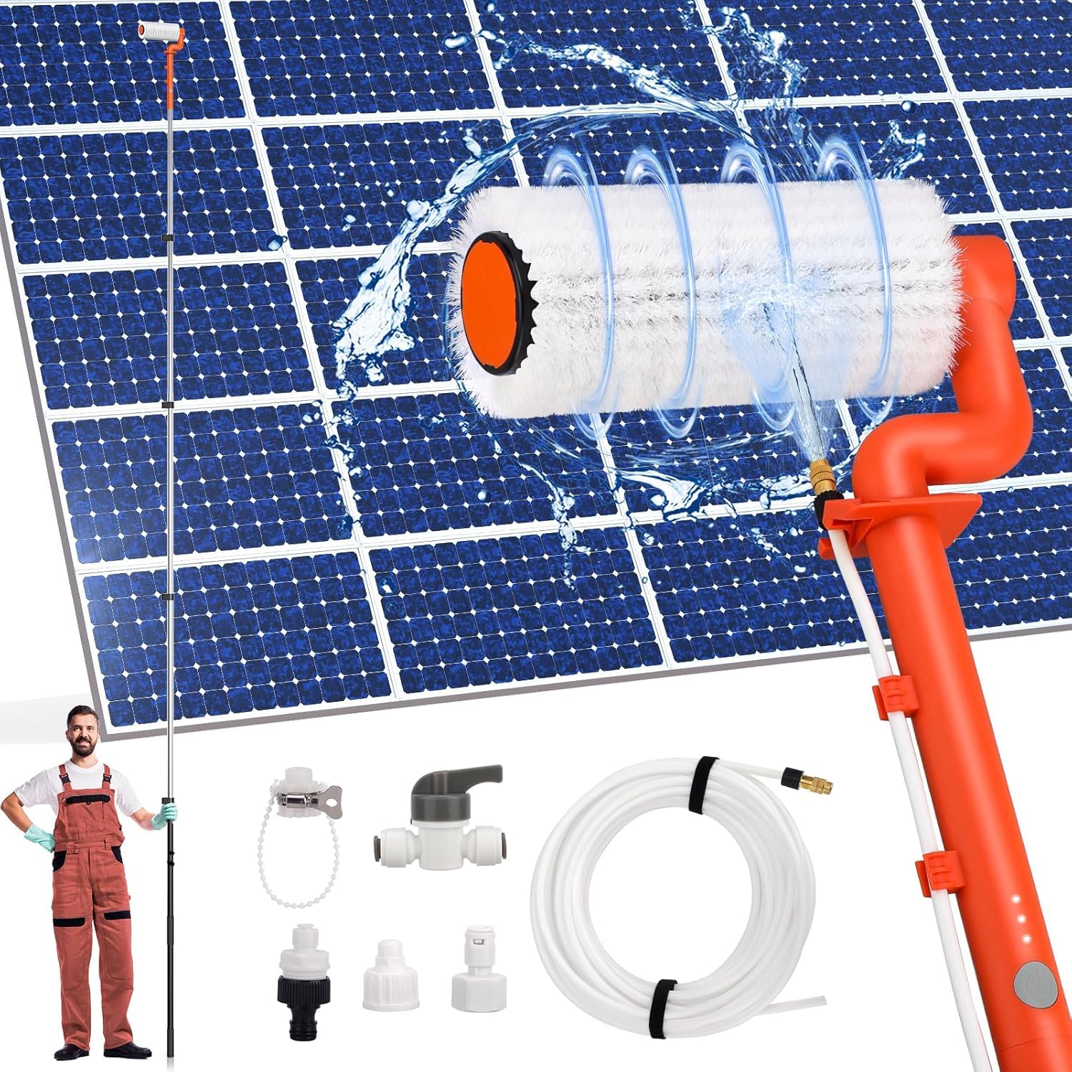 ShinePick Spazzola elettrica telescopica 6,2 m, spazzola per la pulizia con manico telescopico allungabile, spazzola telescopica per la pulizia dell'impianto PV, tetto della terrazza, giardino