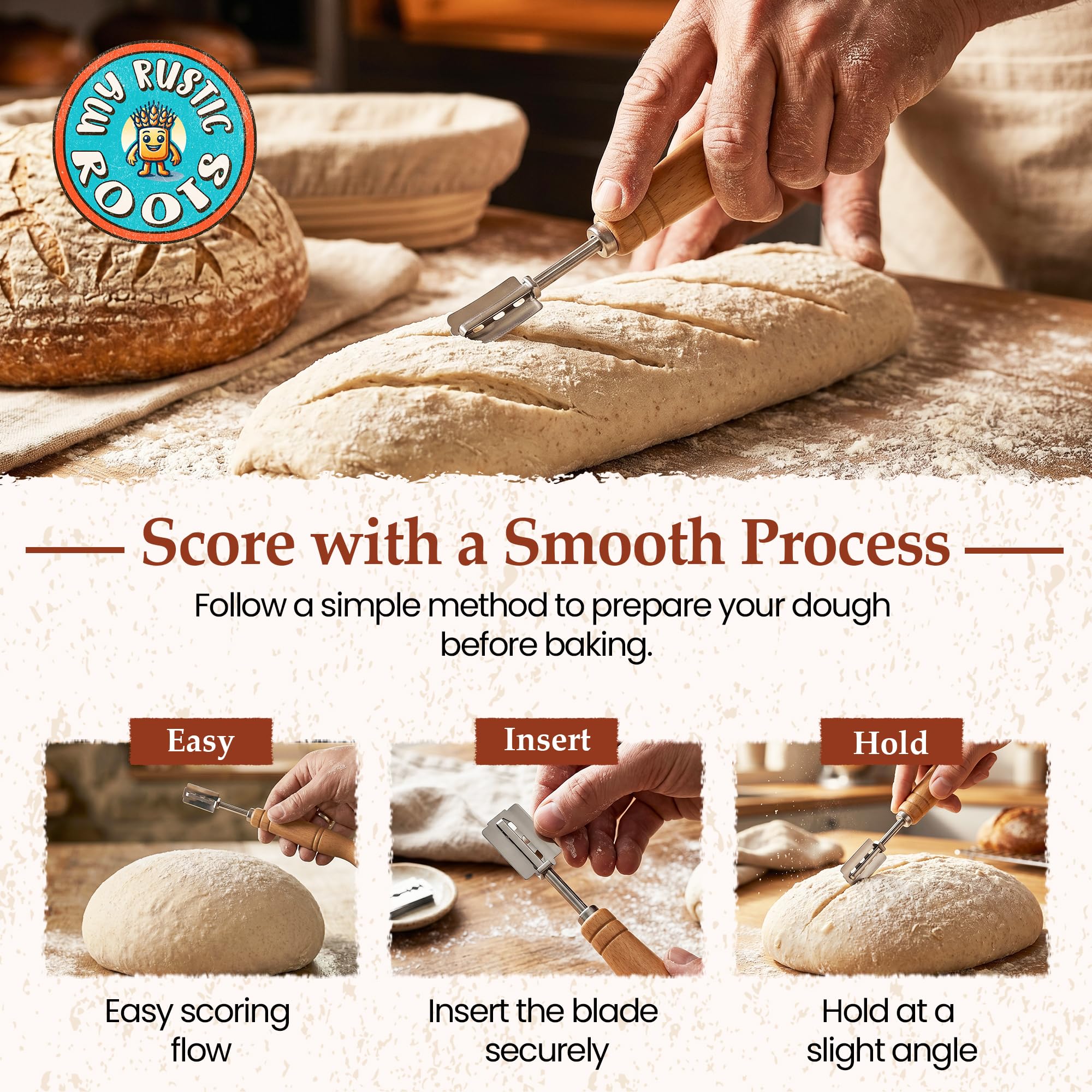 Sourdough Scoring Tool - Wooden Bread Lame with 5 Blades -9 Sourdough Scoring Tool - Wooden Bread Lame with 5 Blades -9