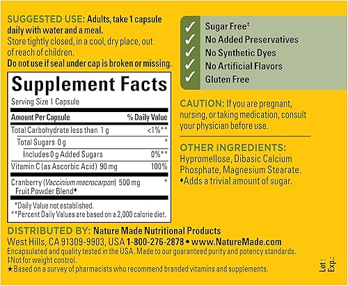 Miniatura 4 de Nature Made Suplemento de arándano de 500 mg con vitamina C para apoyo inmunológico y antioxidante, mezcla de arándanos para la salud del tracto