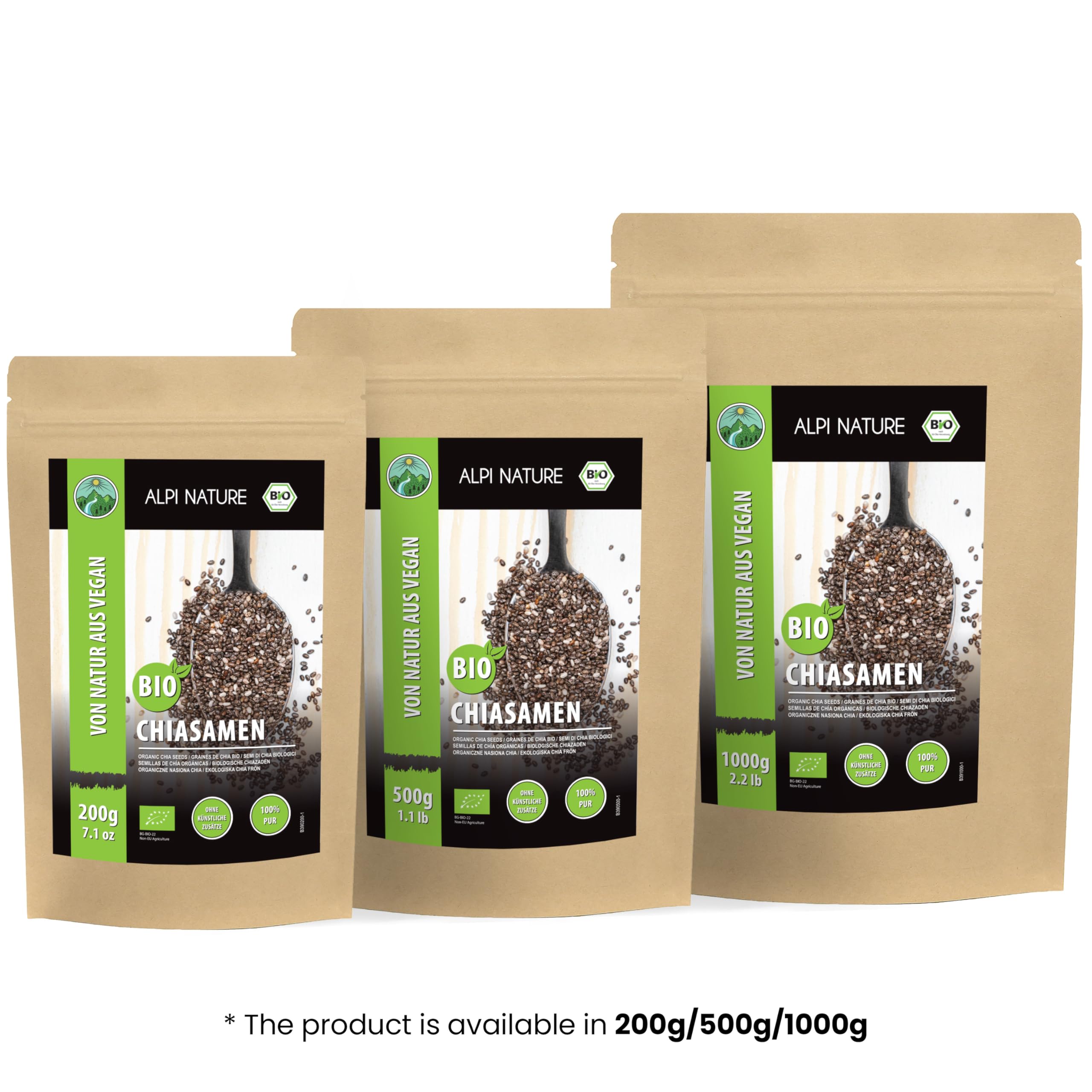 Semillas de Chía Orgánica Alpi Nature 500g Enteras para Batidos, Yogur y Muesli