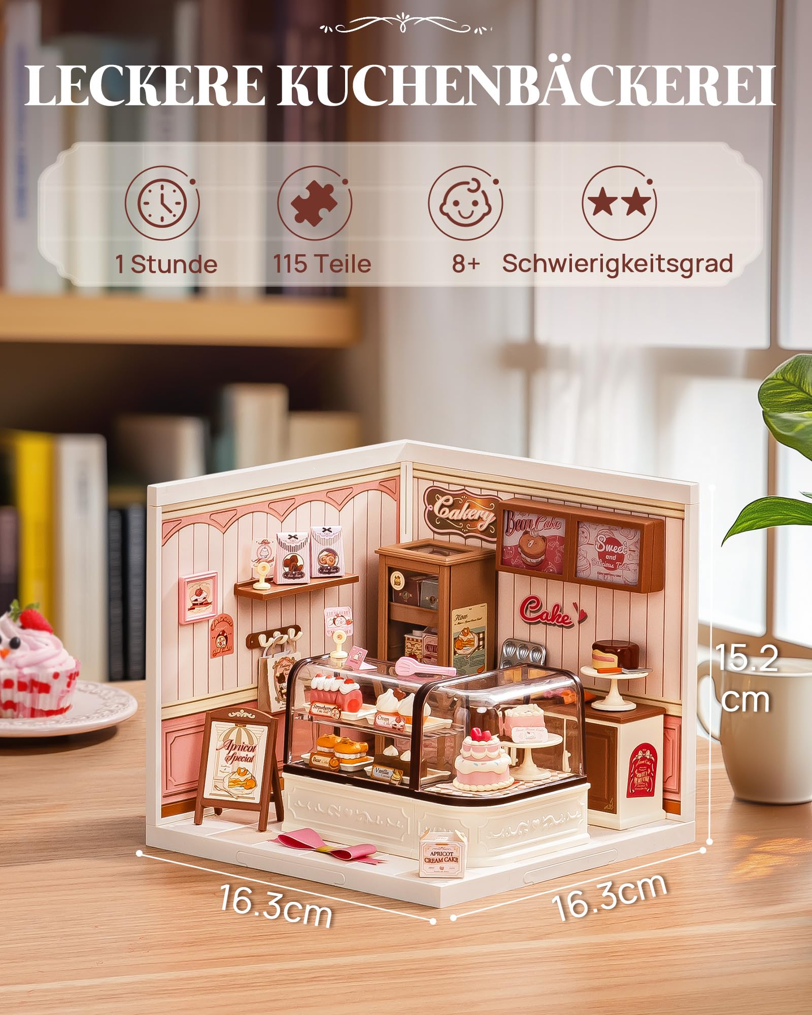 Rolife Super Creator Tasty Cake Shop, DIY Miniature House mit Licht, Ohne Kleber, Niedliche Miniwelt für Erwachsene & Frauen, Kombinierbare Puppenhaus-Deko, Schönes Geschenk für Frauen