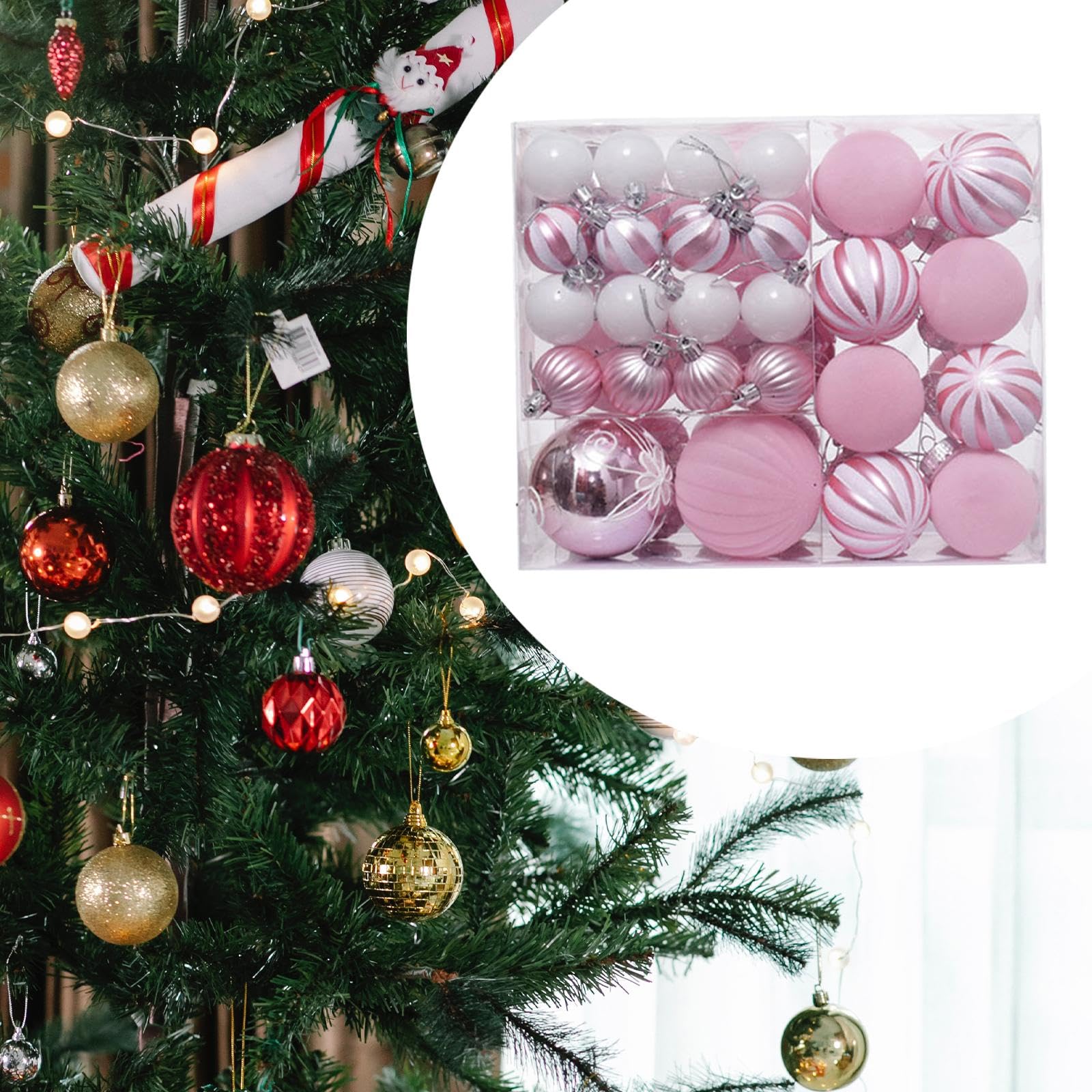46 Piezas de Adornos Navideños para Decorar El Y para Proyectos de Bricolaje, Flocado Rosa, Individual
