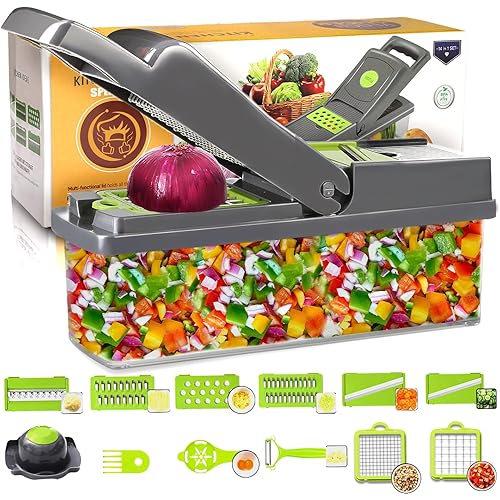 SPLMIFA Vegetable Chopper - Adjustable Vegetable Slicer - Kitchen Gift Gadget Slicer for Salad Potatoes Carrots Garlic with Container Onion Chopper with Container - Professional Food Chopper 12 in 1