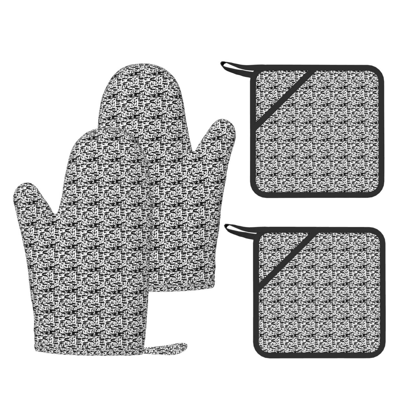 Gants résistants à la chaleur motif notes de musique noir pour sortir les plats du four
