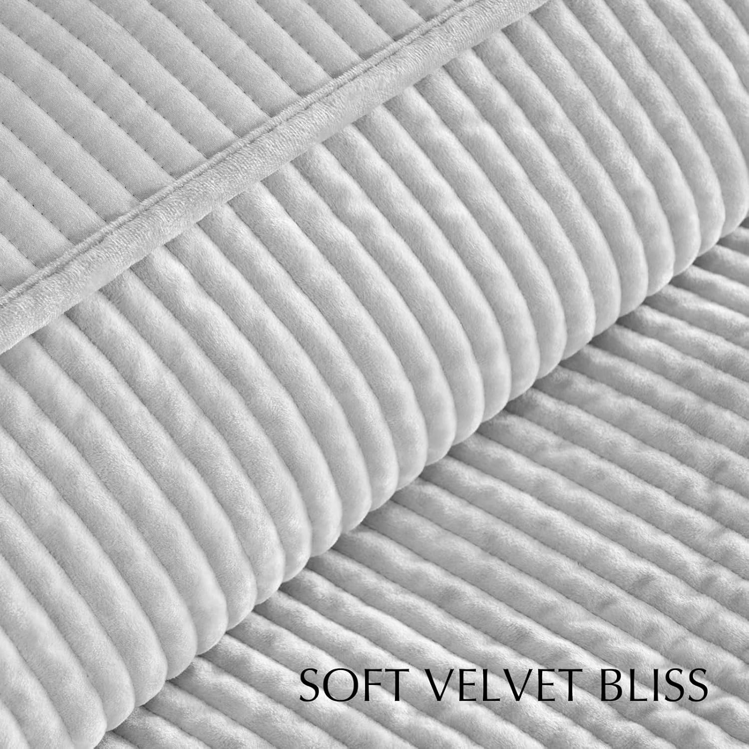 EVERGRACE Velvet Quilt Set King Size, Luxurious Soft Quilted Bedding Sets, Lightweight Velvet Comforter for All Season, Striped Channel Bedspread Coverlet with 2 Shams, Frost Gray - Image 5