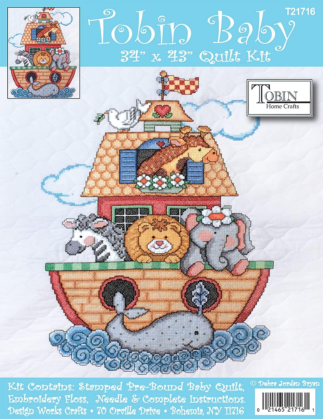 Tobin Noah's Ark Stamped for Cross Stitch Baby Quilt Kit, 43" x 34"