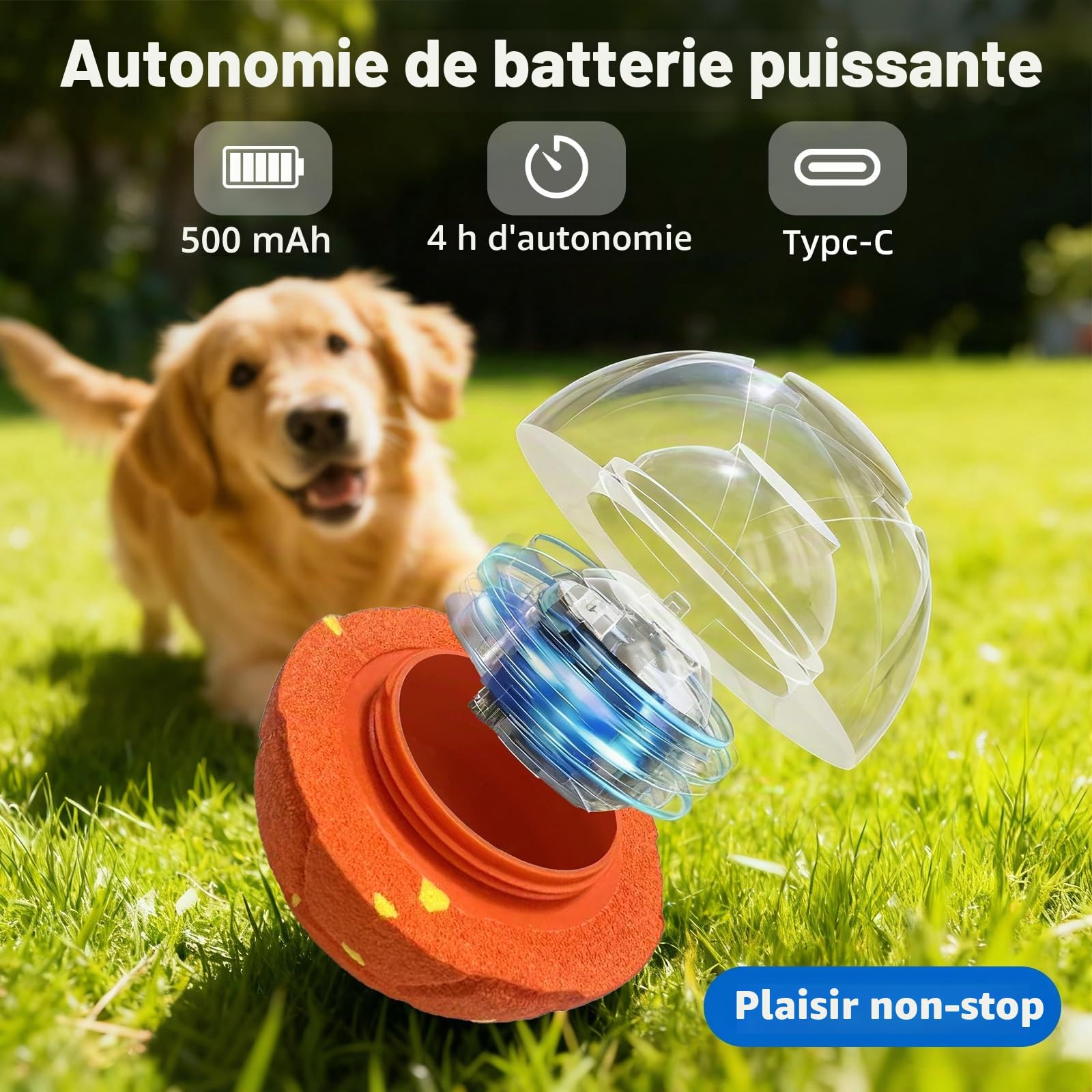 Balles pour Chiens Interactif Intelligente Electrique 3 Modes de Jeu Étanche et Rechargeable pour Chiens de Taille Moyenne et Grande pour Chien est en Caoutchouc Naturel