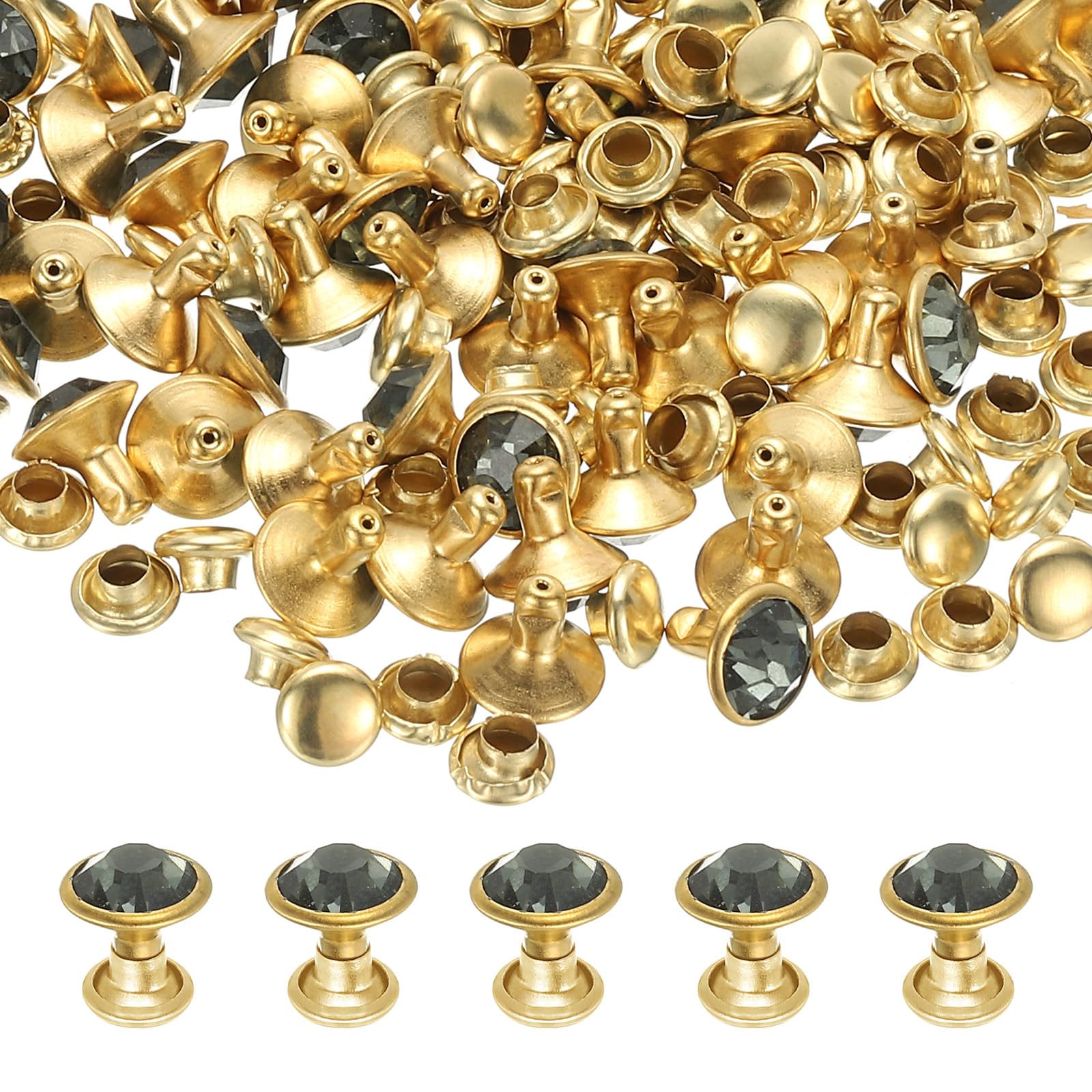 Rivets en cuir 8mm PATIKIL avec strass gris or pour decoration de sac et ceinture