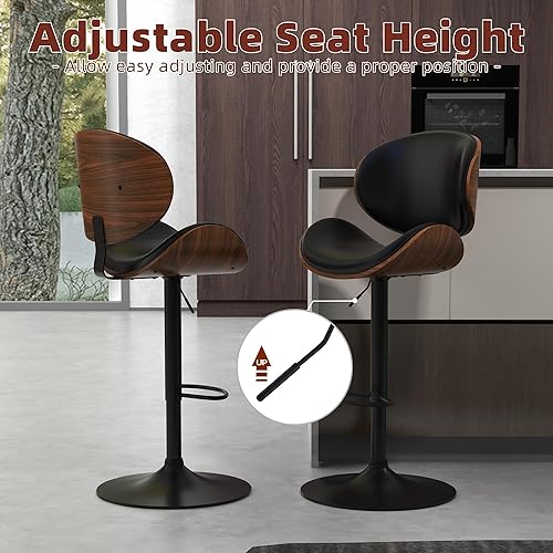 Miniatura 3 de civama Juego de 2 taburetes de bar sillas giratorias tapizadas con altura de mostrador ajustable asiento de madera Bentwood y respaldo curvado cojín