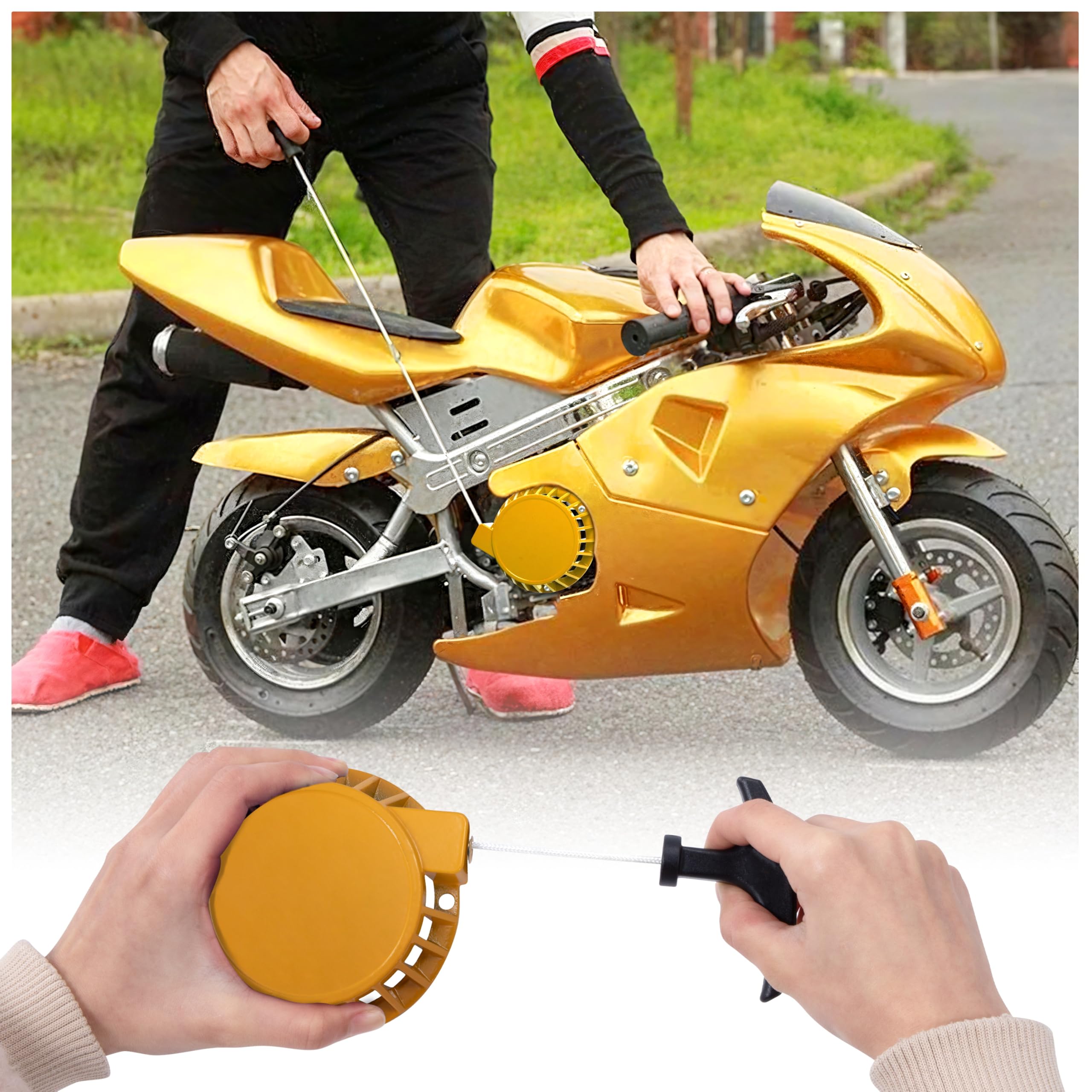 Tunejoy Avviamento Strappo Moto Avviamento Accensione Minimoto Pull Starter Easy in Alluminio per Mini Pocket Dirt Bike Minimoto ATV Quad 2 Tempi 47cc 49cc Giallo