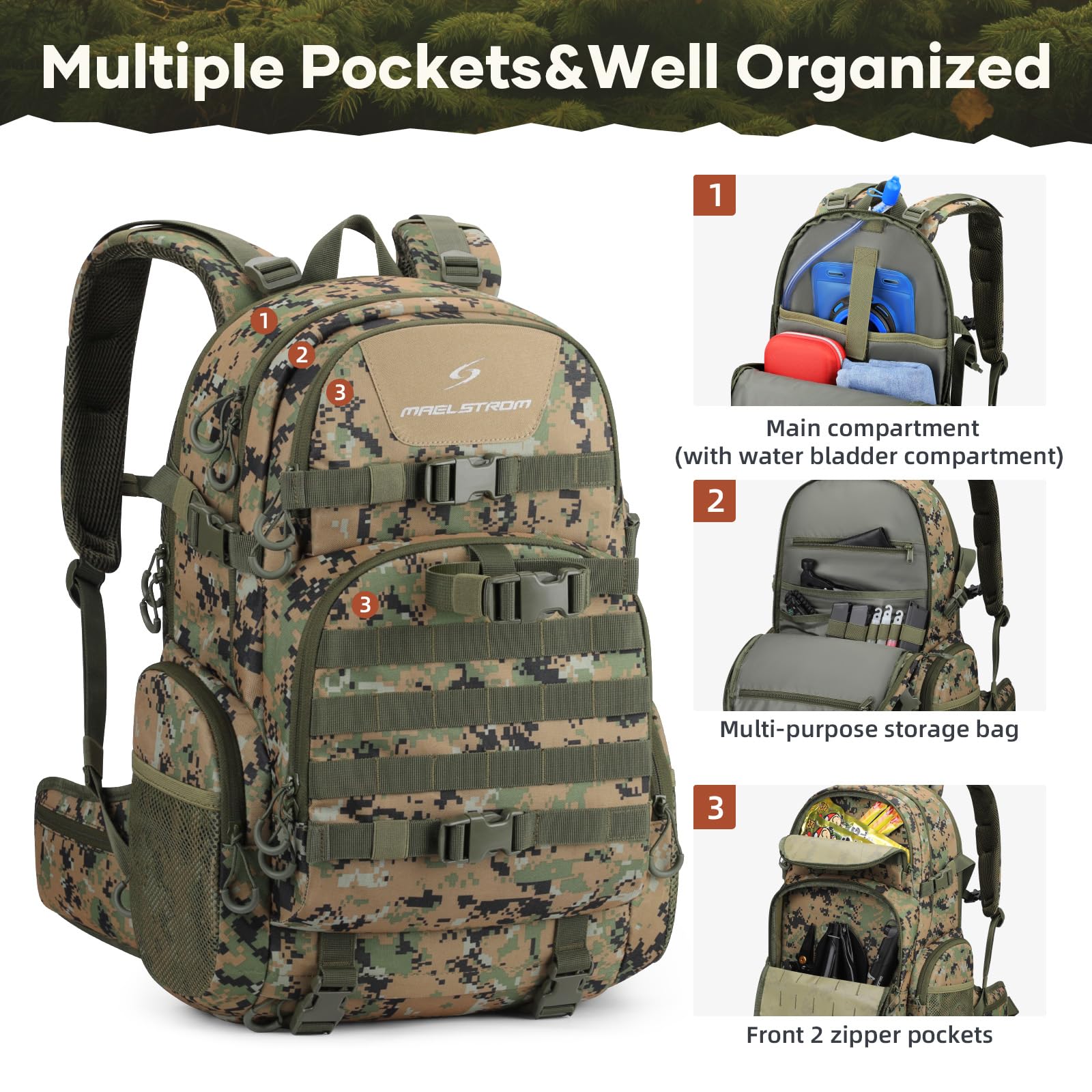 Maelstrom Jagdrucksack, Camouflage-Grün, Größe L