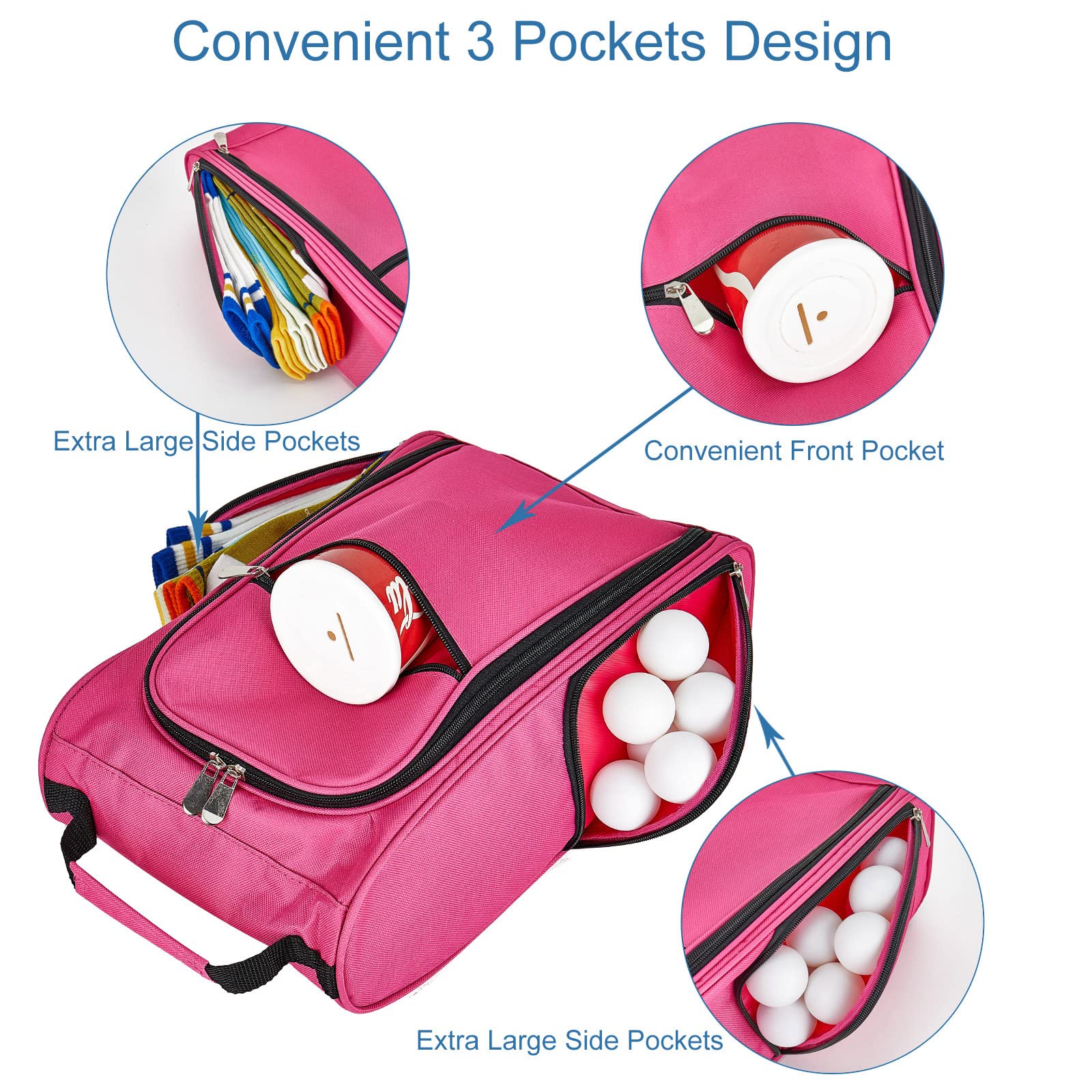 Bolsa de fútbol mejorada, bolsa de golf de primera calidad con 2 bolsillos con cremallera, bolsa de rugby para caminar, viajes, almacenamiento, hombres, mujeres, niños, regalo, Pink, Bolsa de zapatos