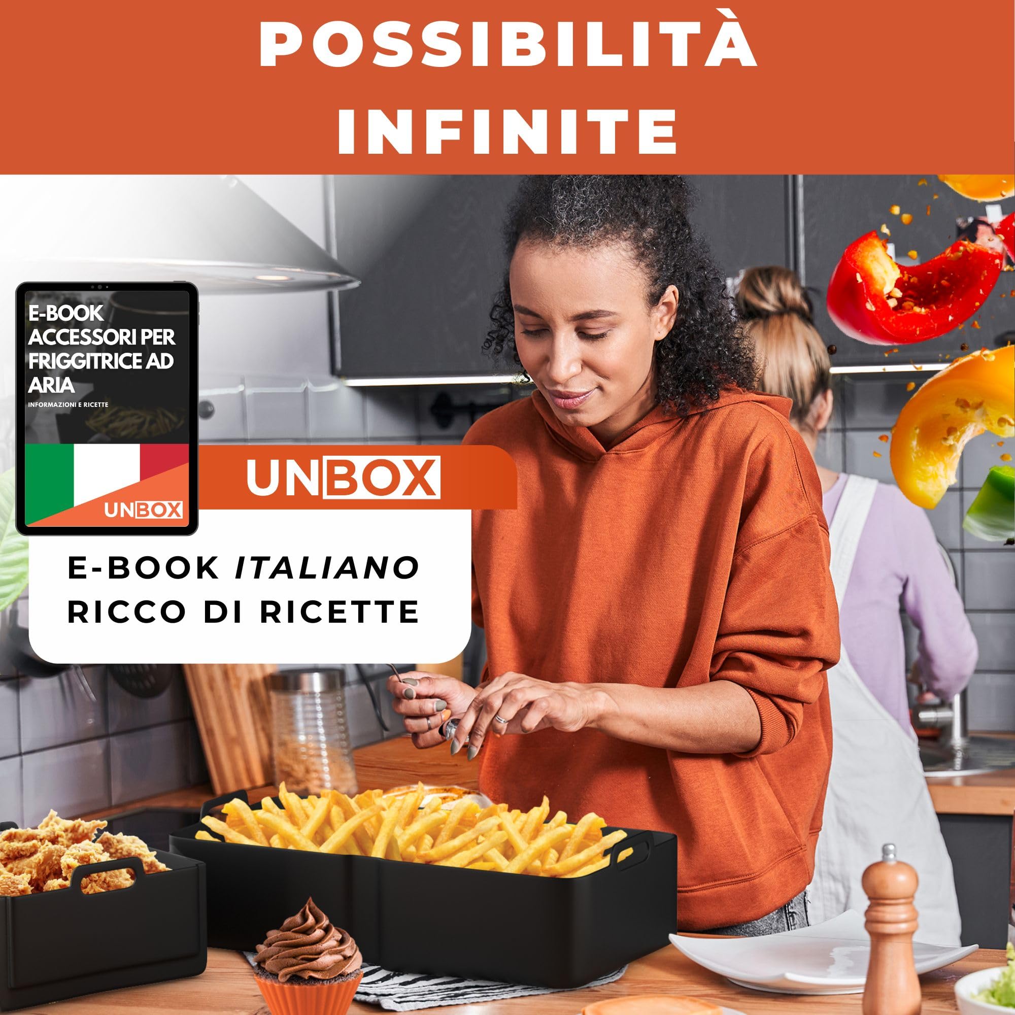 UNBOX Accessori Friggitrice ad Aria - Accessori Airfryer Doppia 1×10,4L e 2×5,2L per Ninja Foodi Flexdrawer AF500EU 10,4L e Cosori Dual Blaze 10L - Con Teglia in Silicone e eBook di Ricette