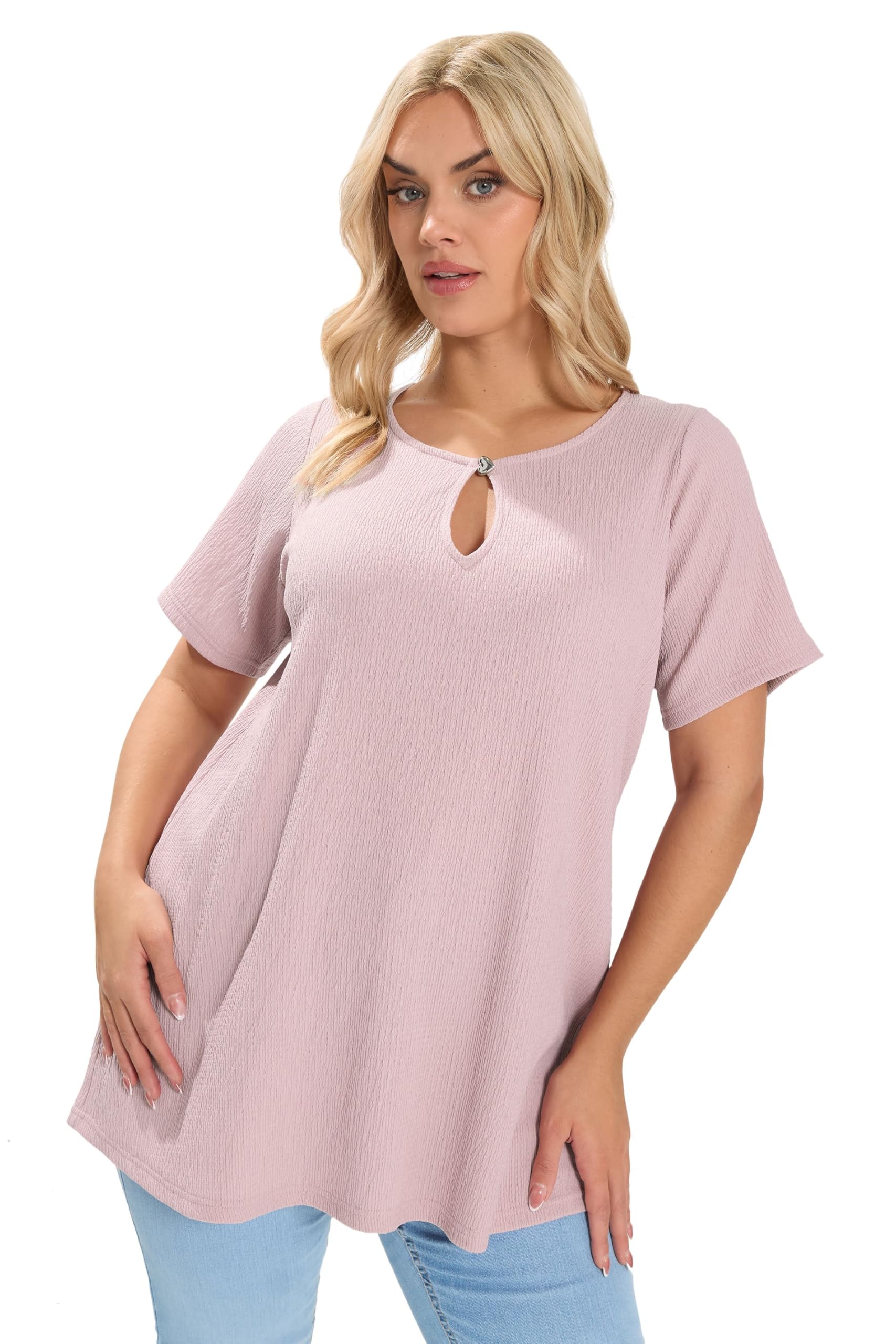 Yours Women's Light Pink Curve Textured Keyhole Detail Top - Plus Size Curve