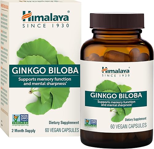 Himalaya Ginkgo Biloba, suministro para 60 días, suplementos cerebrales a base de hierbas para apoyo a la memoria y la concentración, vegano, sin