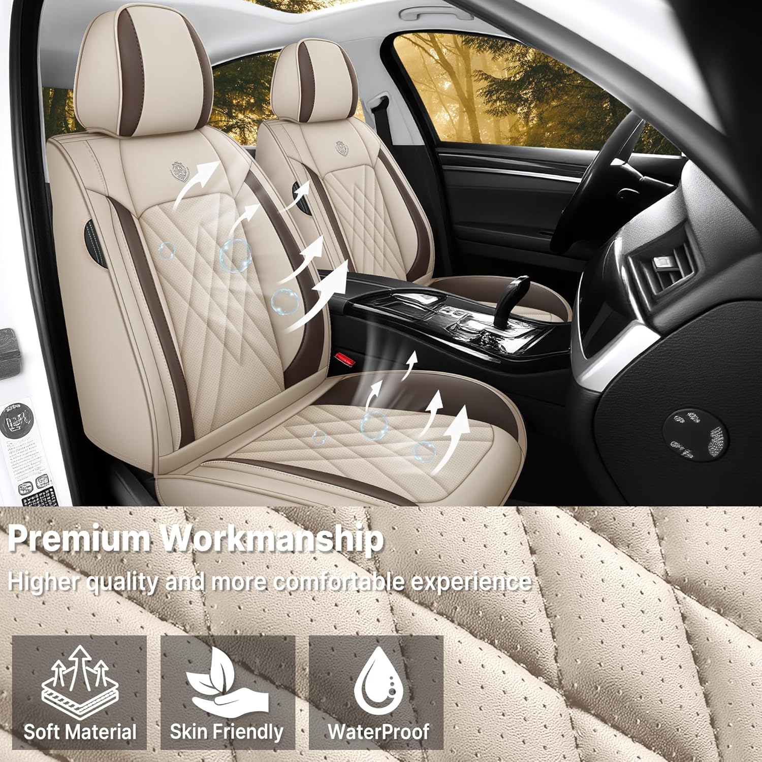 Seat Covers for Toyota Camry Solara 2001-2008, Premium Leather Car Seat Protector, Waterproof, Airbag-Compatible & Durable Auto Interior Protection(2 Seats, Beige&Brown, Standard)