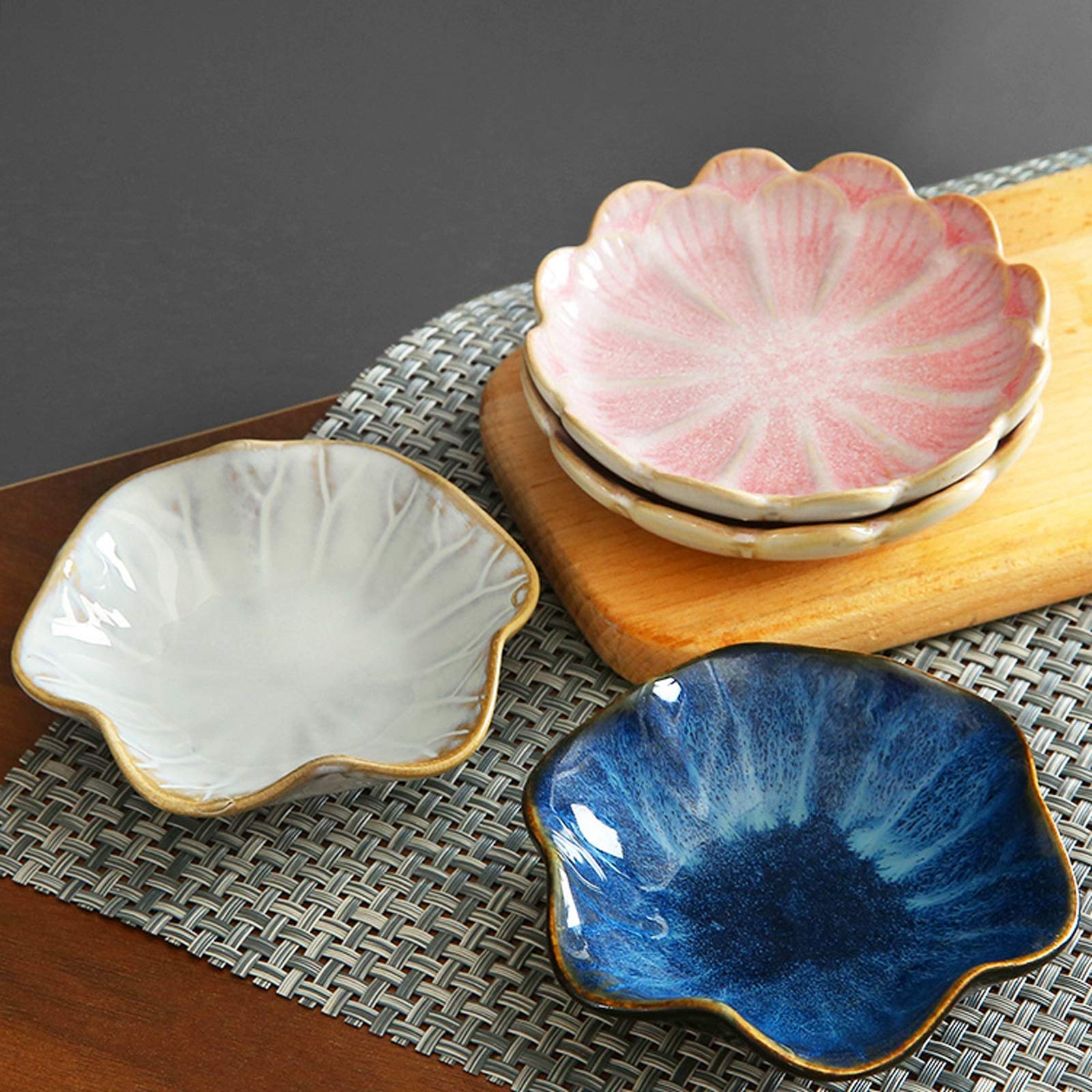 sos półmisek 3 szt. Domowy kształt kwiatu sos sojowy półmisek na przyprawy ceramiczny sos sojowy miski do zanurzania przystawki na przekąskę sushi owoce przystawka deser miski do zanurzania