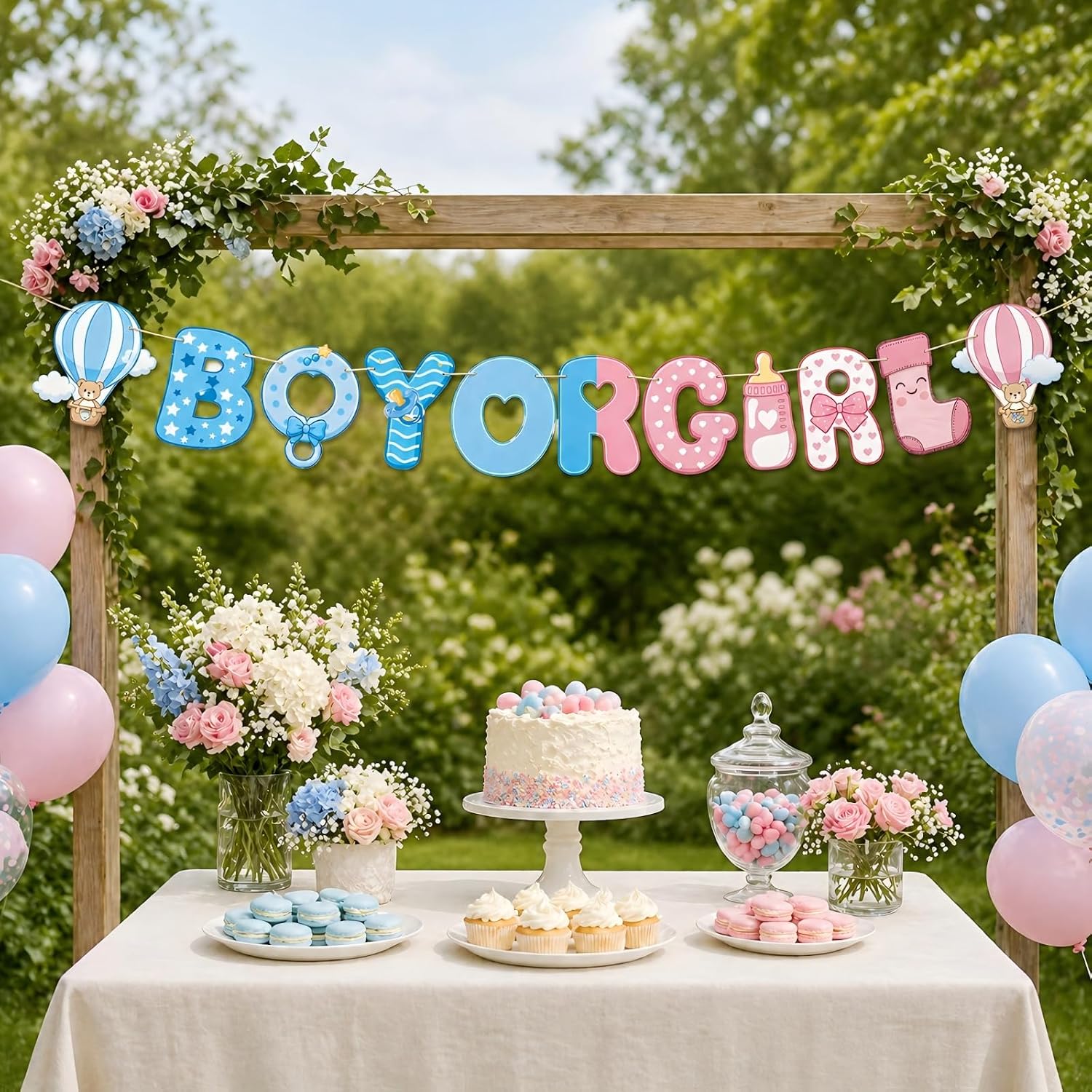 Gender Reveal Decorations - Gender Reveal Banner | Pink and Blue Baby Shower Party Decor for Boy or Girl Reveal Party, Baby Gender Reveal Photo Backdrop Supplies