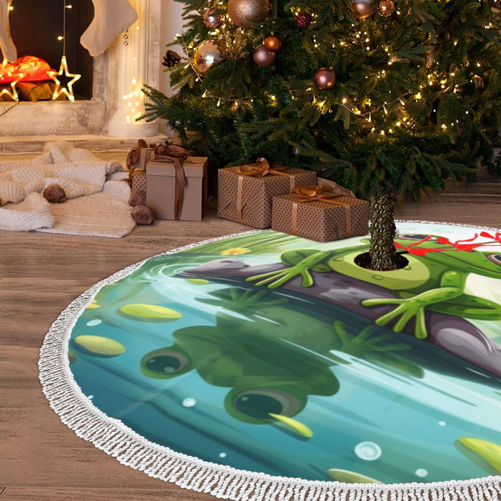 Jupe de sapin de Noël 122cm en peluche douce motif grenouille