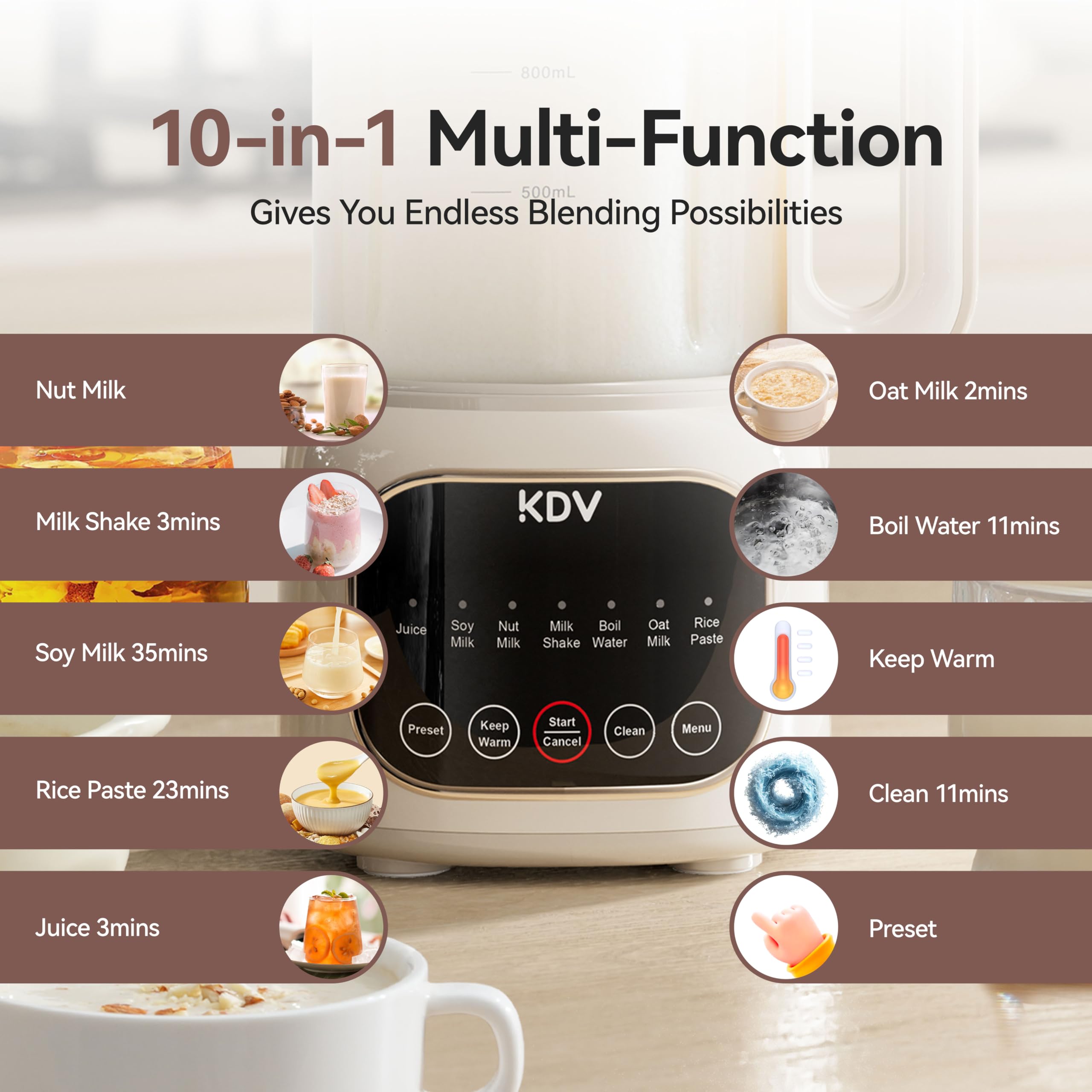 60oz Nut Milk Maker Machine,10 in 1 Automatic Soy Milk Maker Blender for Almond, Oat, Coconut, Plant-Based & Non-Dairy Milks/Beverages with 24H Pre-Set Timer & 12H Keep Warm