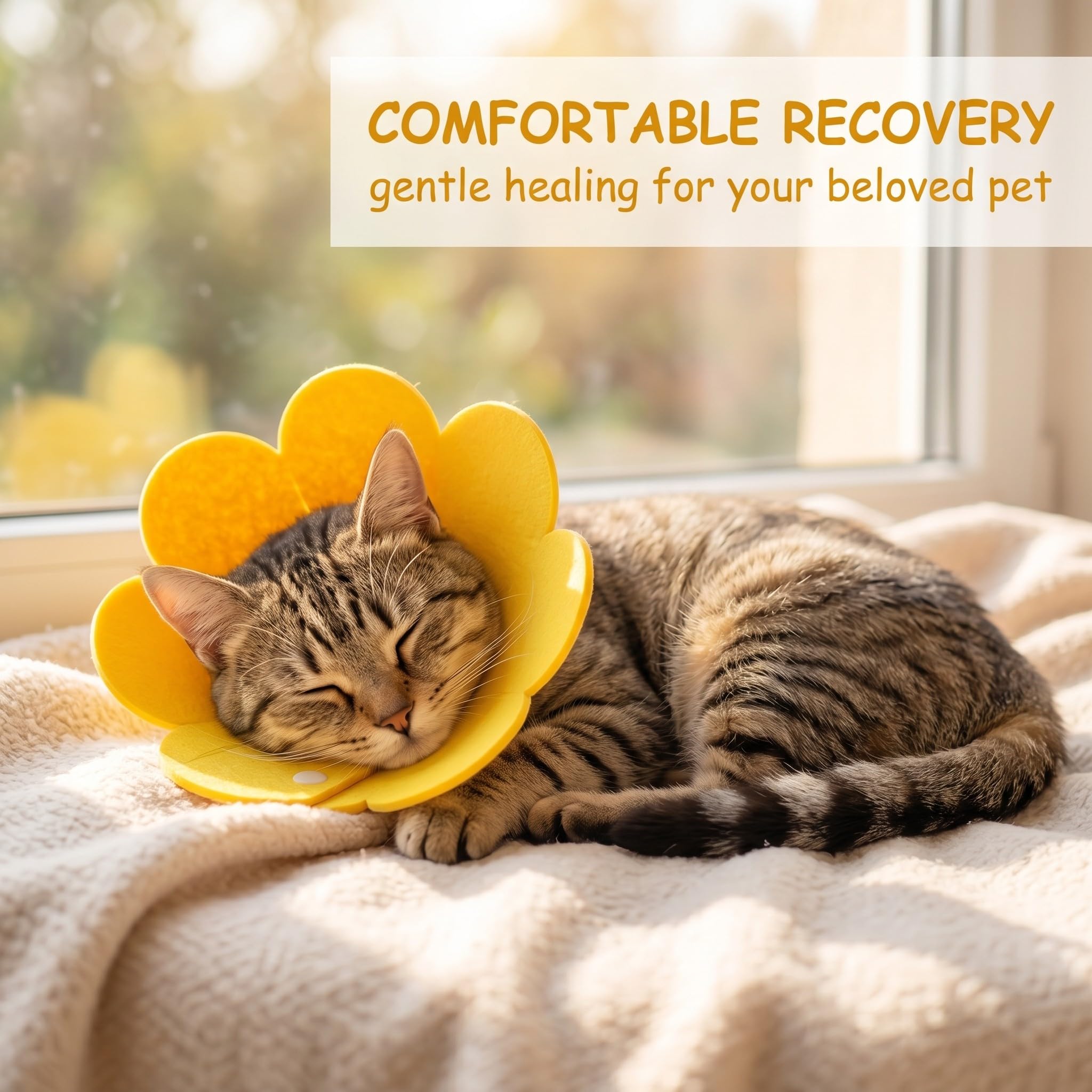 Collerette Chat Anti-Léchage Jaune, 1 Pièce Collier Élisabéthain Pour Chat 6-9Kg, Collier Médical Post-Opératoire Tournesol Doux