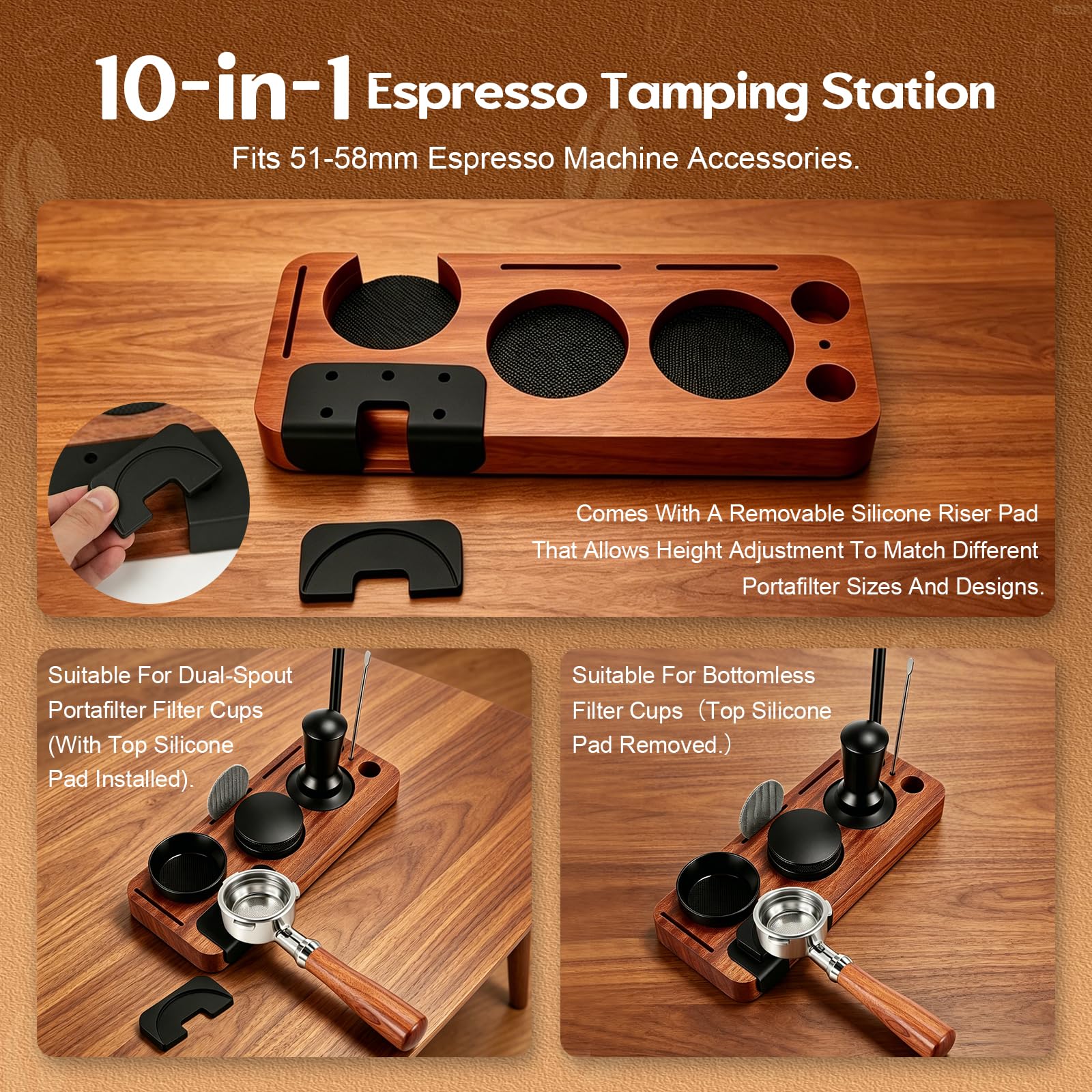 Espresso Zubehör Set 8-teilig, 51mm Kaffee Tamper mit Tamperstation und WDT Werkzeug, Verteilwerkzeug & Dosierring für Siebträger, geeignet für Breville und Delonghi