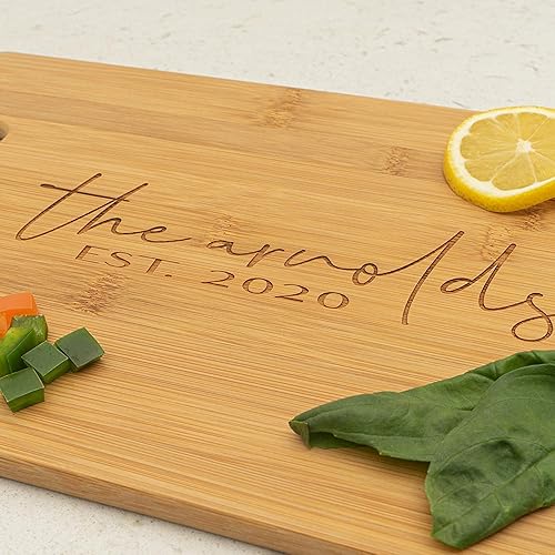 Miniatura 9 de Tabla de cortar de bambú personalizada, decoración de cocina rústica hecha a mano, alternativa de bloque de carnicero grande y duradera con grabado,
