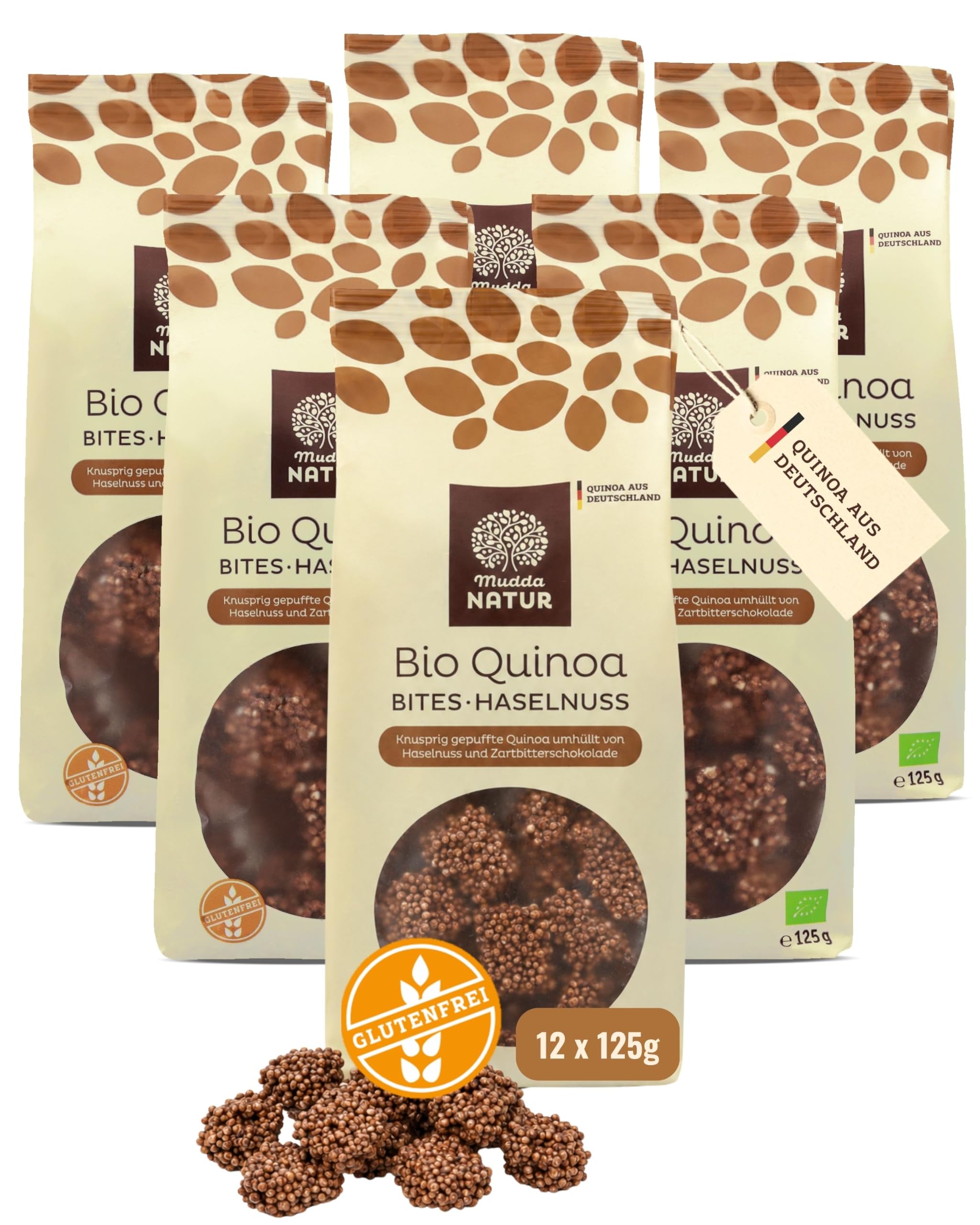 Mudda Natur Bio Quinoa Bites mit Haselnuss – veganer & glutenfreier Snack