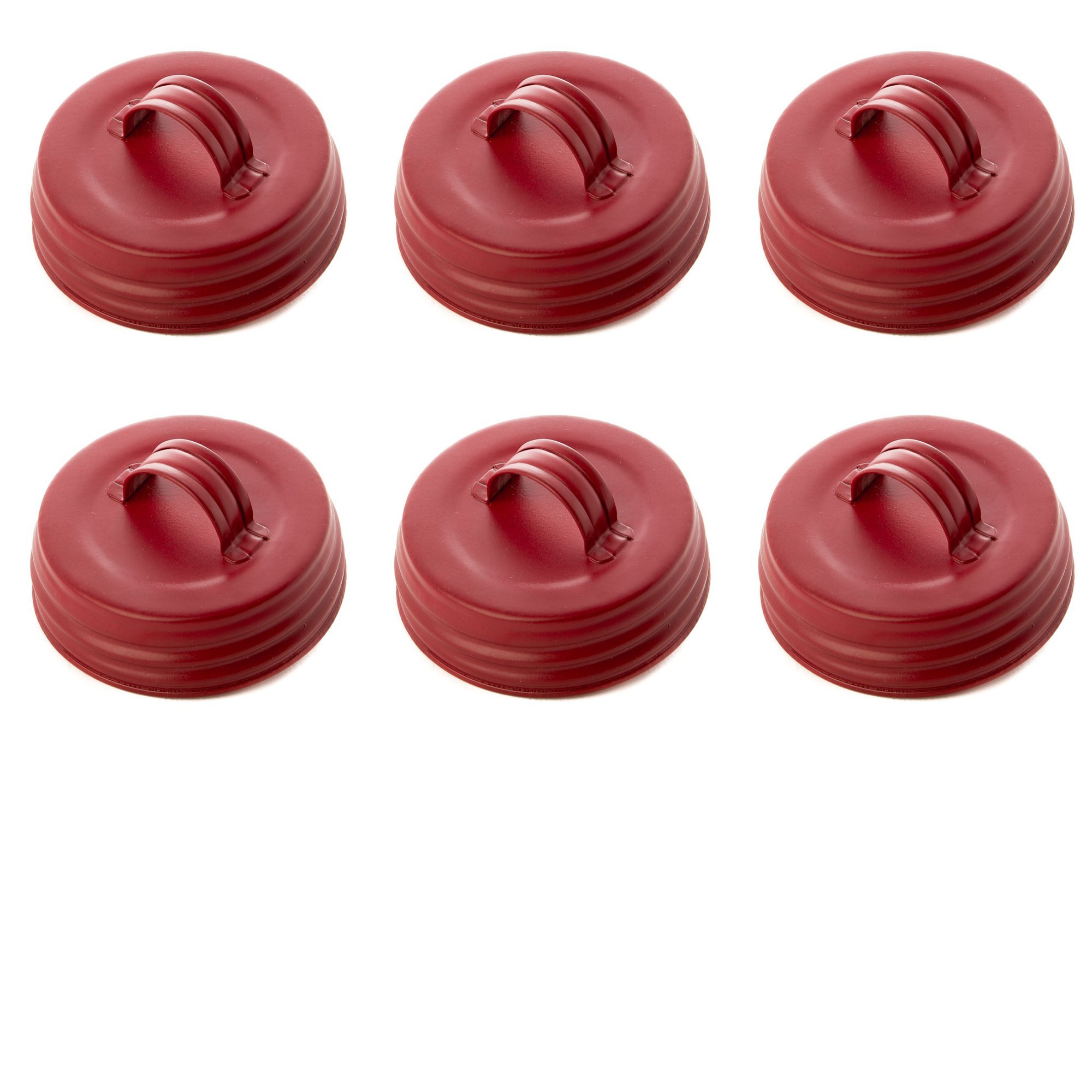 Matte Red Small Mouth Mason Jar Lids with Handle | 6 Lids
