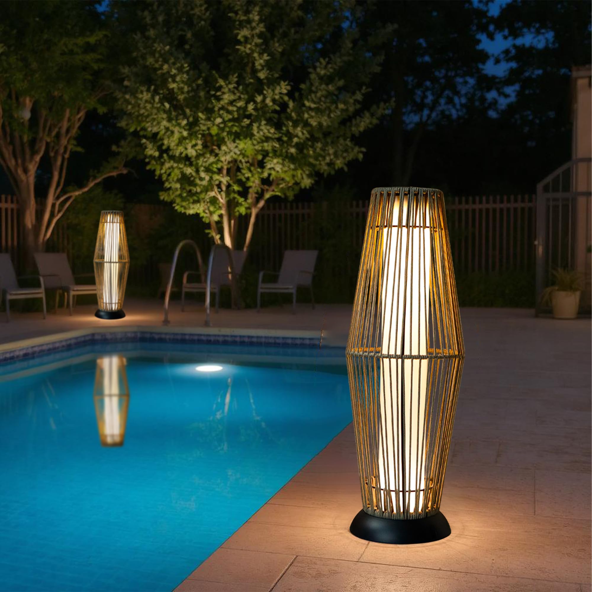 TRIROCKS 2 en 1 Lámpara Solar de Ratán LED para Exteriores – IP44 Resistente al Agua, Lámpara Solar, Lámpara de Jardín Alimentada por Energía Solar/Lámpara Solar para Exteriores para Terraza, Balcón