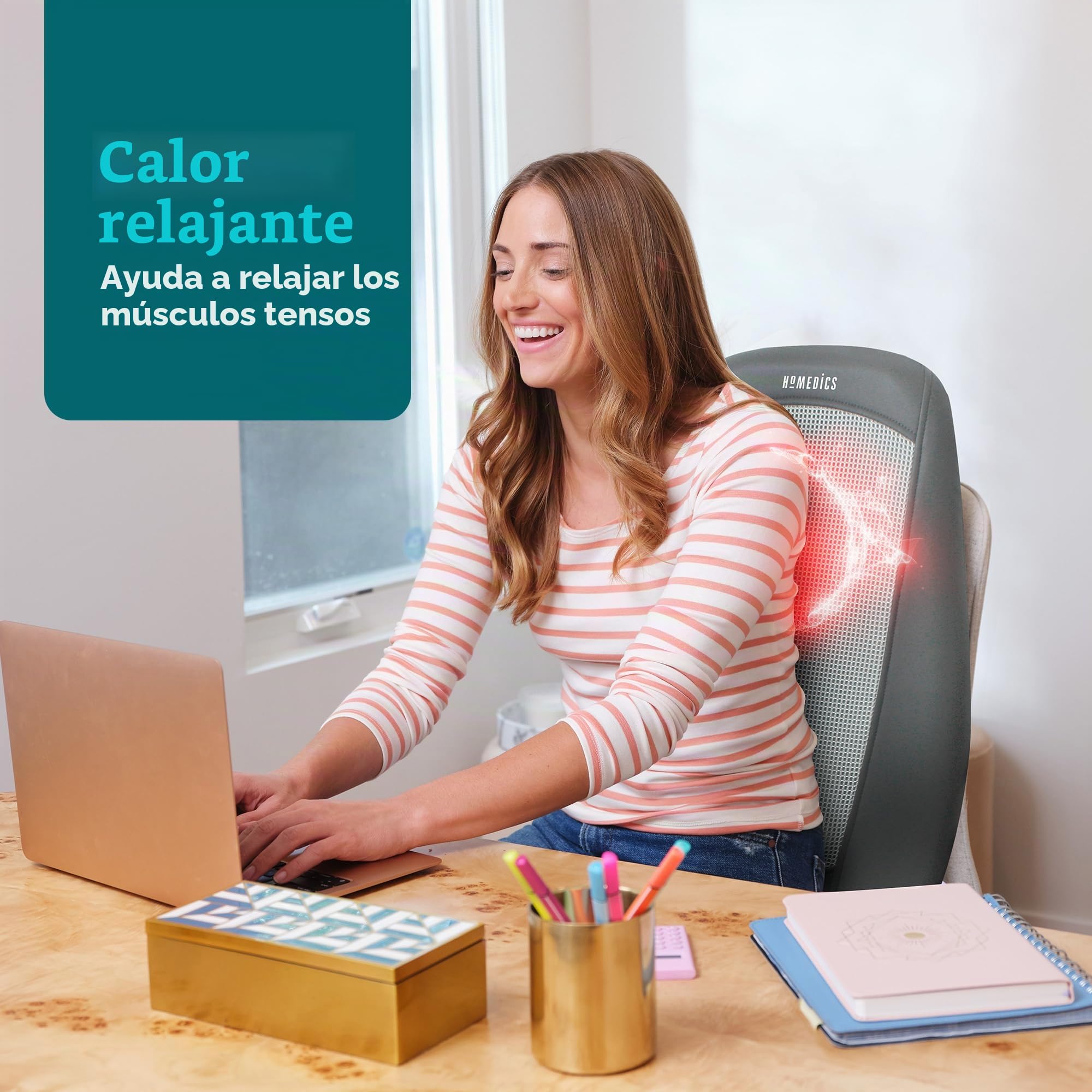 Homedics Shiatsu Asiento Masajeador Eléctrico para Espalda y Hombros, Gris | Silla Ajustable para el Hogar y Oficina, Calor Relajante, 3 Zonas Regulables por Control Remoto y Vibración