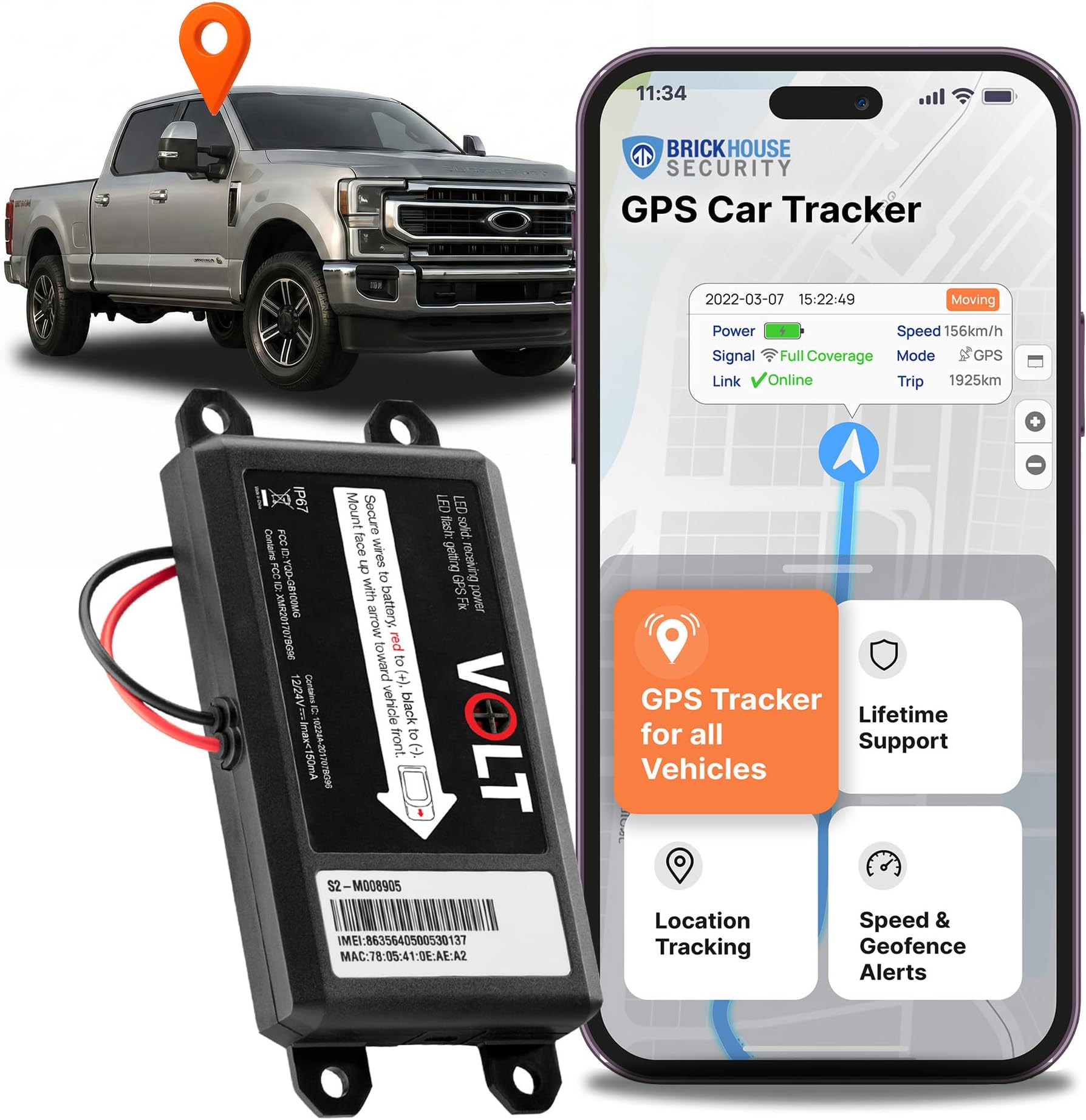 Brickhouse GPS Tracker for Vehicles - Livewire Volt 4G LTE Wired Car Tracker with GPS Tracking & Mapping - Enhance Security with Real-Time 24/7 Surveillance - Easy Installation - Subscription Required