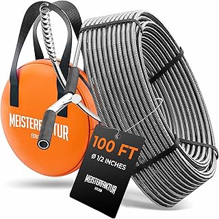 Meisterfaktur drain snake 3.0 [100 FT] - extremely long - Ideal plumbing snake for heavy & deep blockages - The drain auger for real do-it-yourselfers! (100 FT - 1/2 inch)