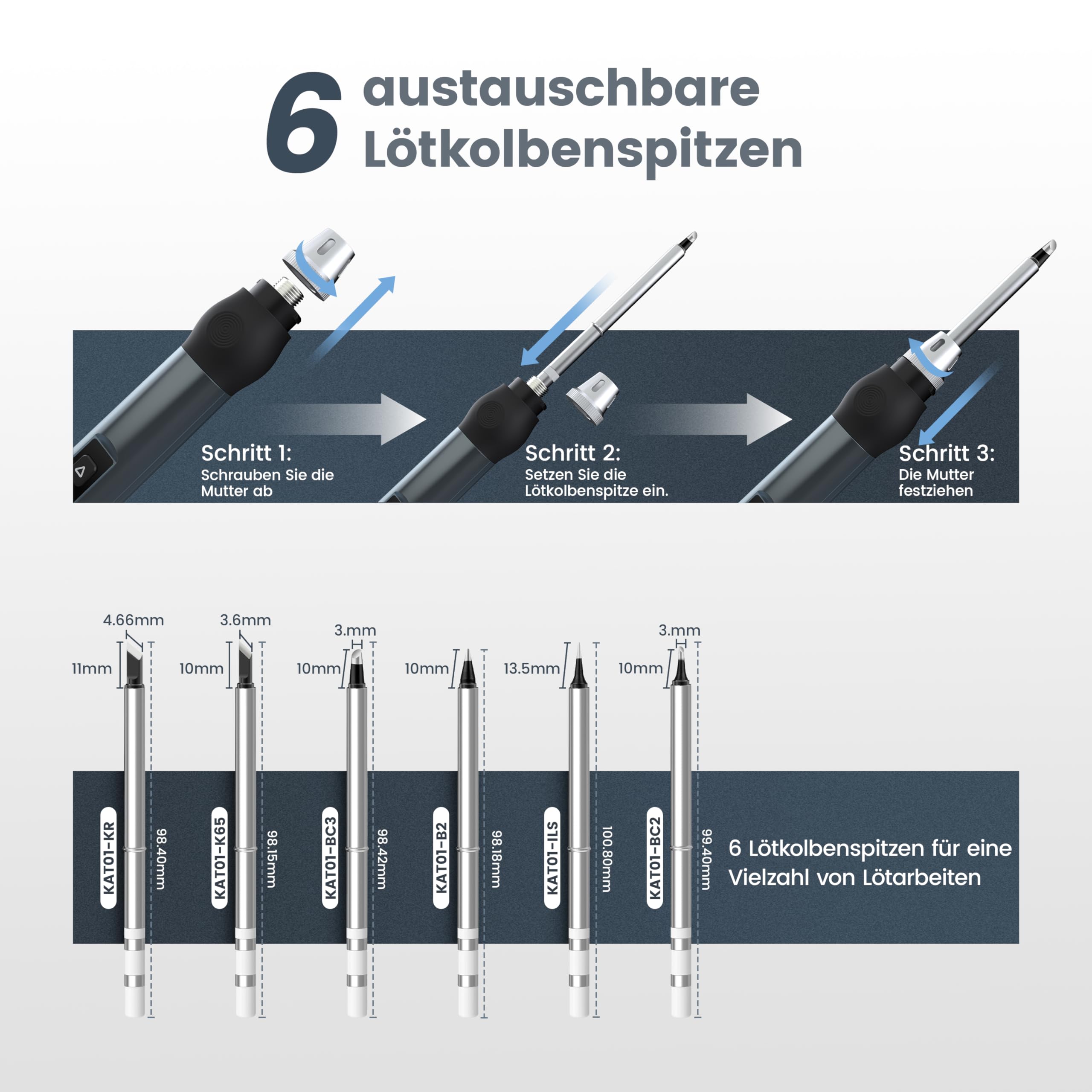 KAIWEETS USB C Lötkolben, Lötkolben Set mit Einstellbar 80-420°C, 65W GaN Ladekopf, Digital Bildschirm, 5 Ersatzspitzen und USB C Kabel soldering iron Kompakt und leicht zu transportieren