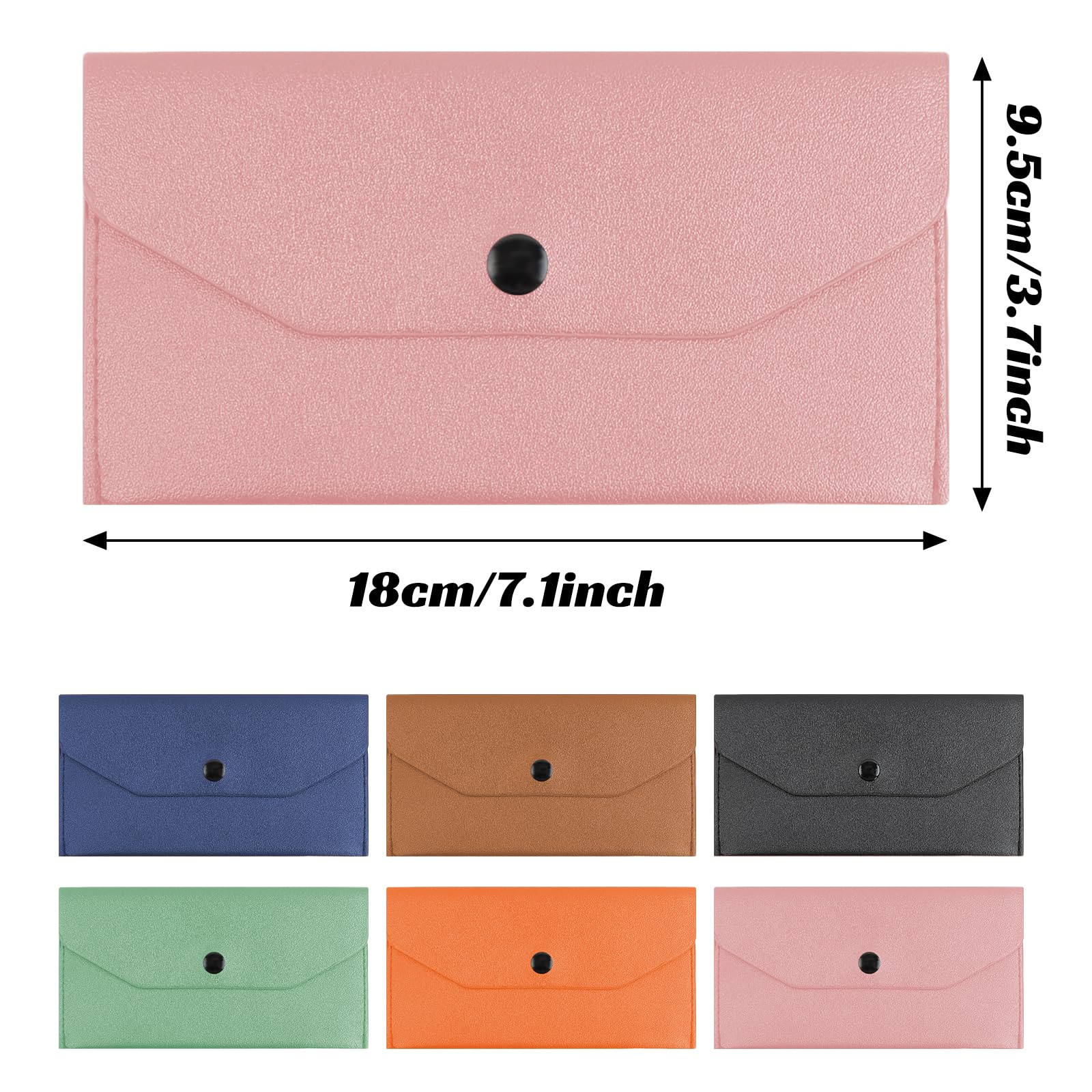 Portefeuille Enveloppe Cuir Synthétique 6 Pièces, Pochette Billet Imperméable Réutilisable 18x9,5cm