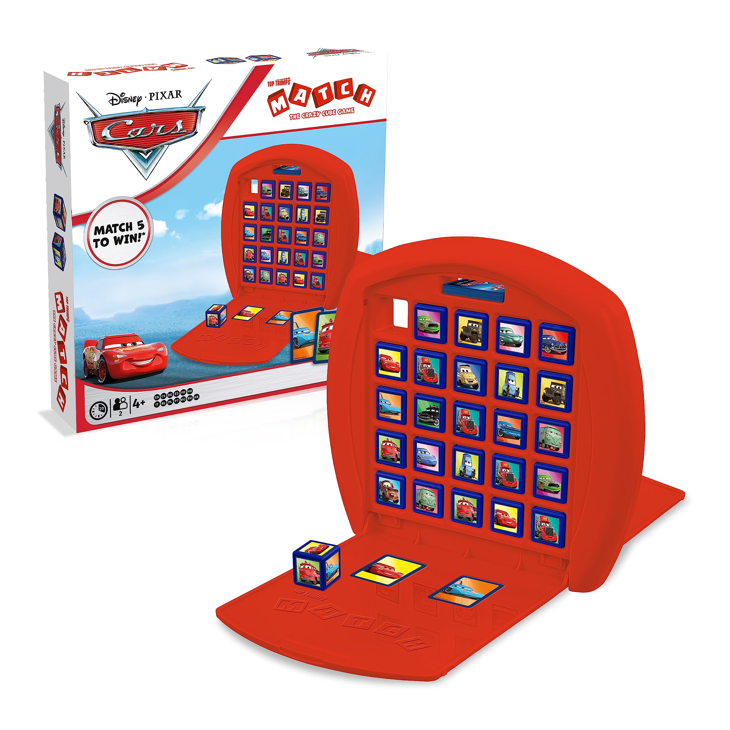 Top Trumps Pixar Cars Match Board Game; Matching Cube Game with Characters Like Lightning McQueen, Mater, and More|Family Game for Ages 4 and up