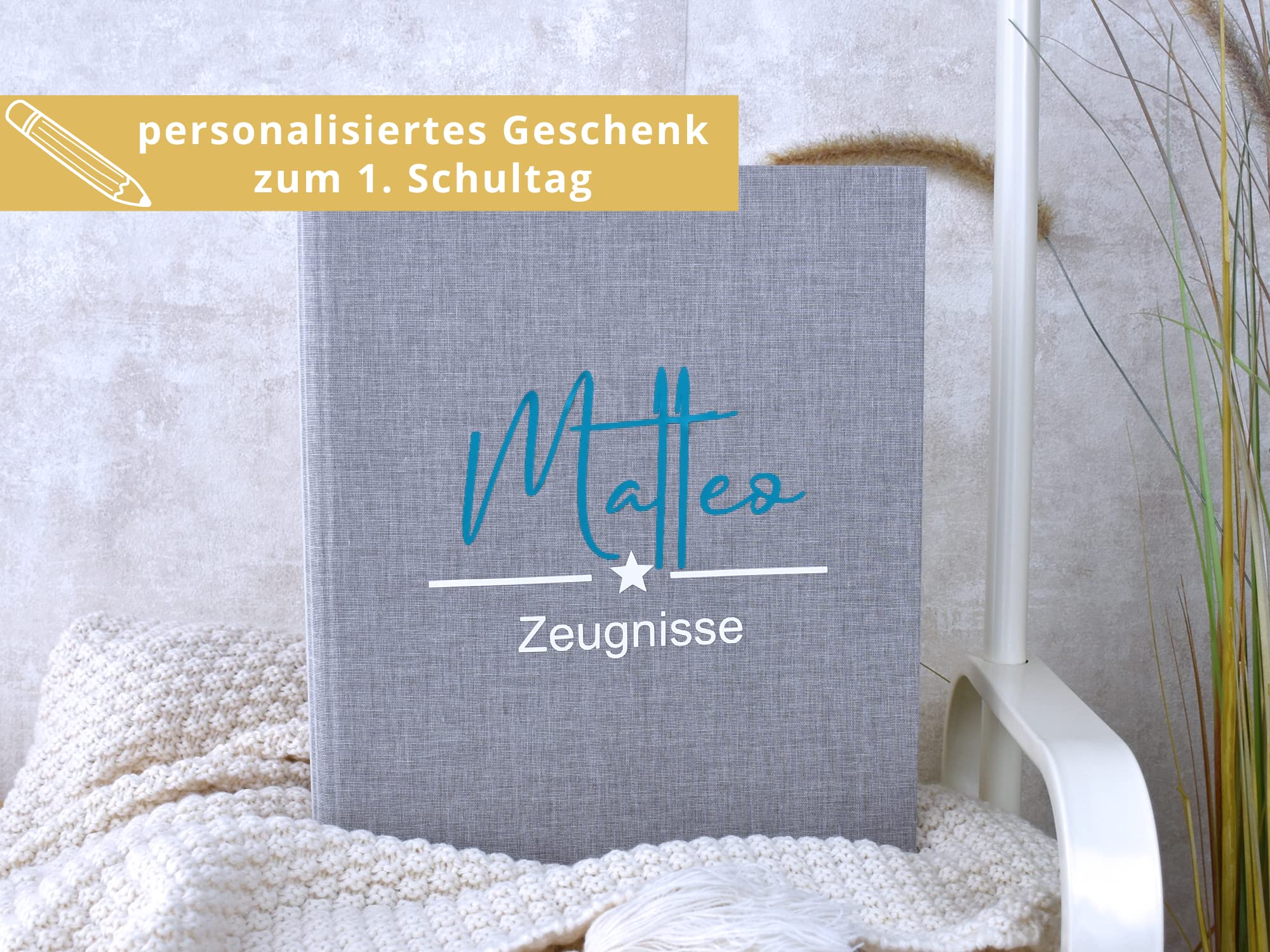 personalisierte Zeugnismappe | "Stern" mit Namen des Kindes | Ringbuchordner A4 | Geschenkidee zum Schulstart Einschulung Geschenk Mädchen und Jungen | Einschulungsgeschenk | Schultüte Inhalt