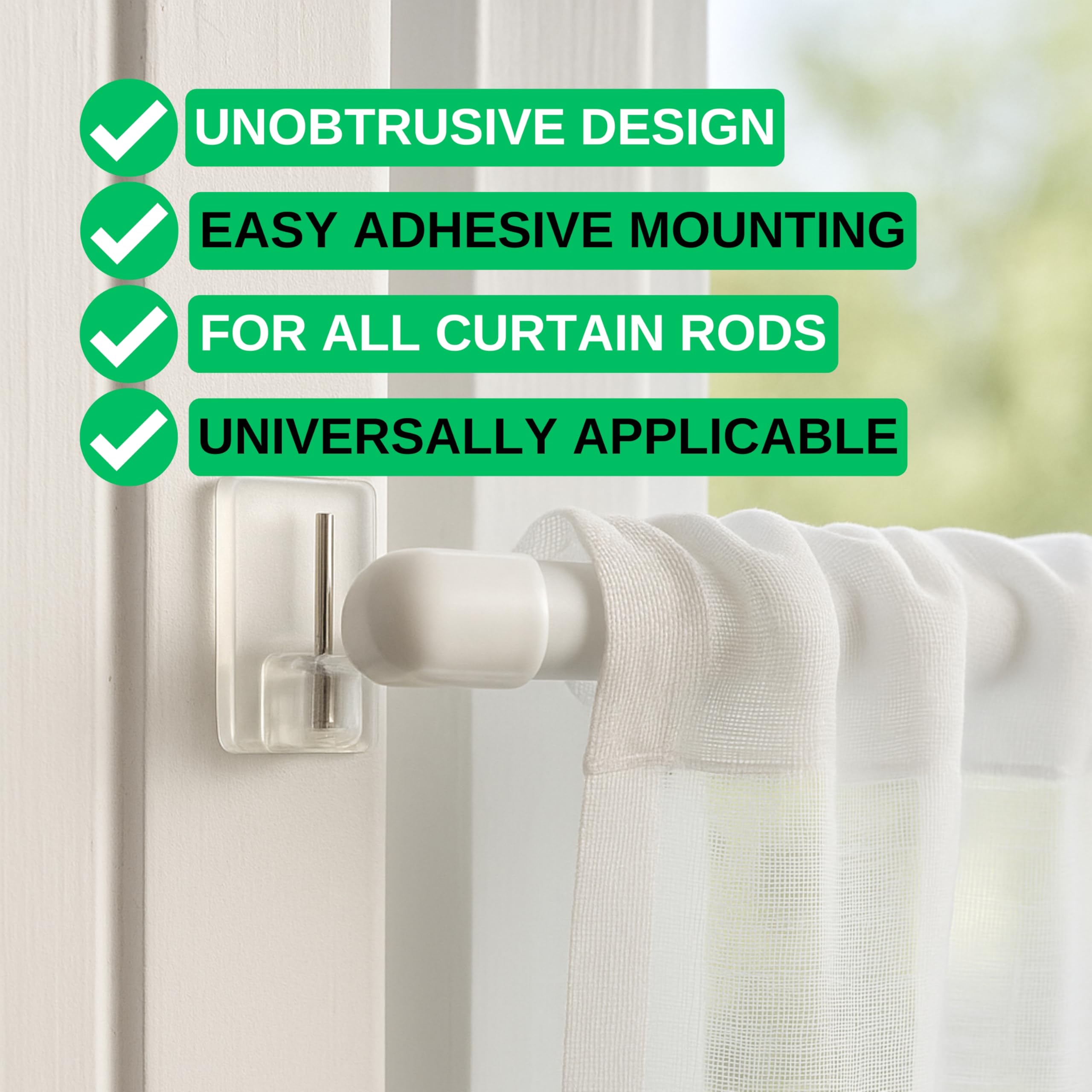 Gancio autoadesivo per bastone, 10 x trasparente, misura 24 x 16.5 mm, ganci per tenda, ganci per zanzariere, gancio adesivo per tende a finestra, aggancio per bastoni su finestre in PVC, curtain hook