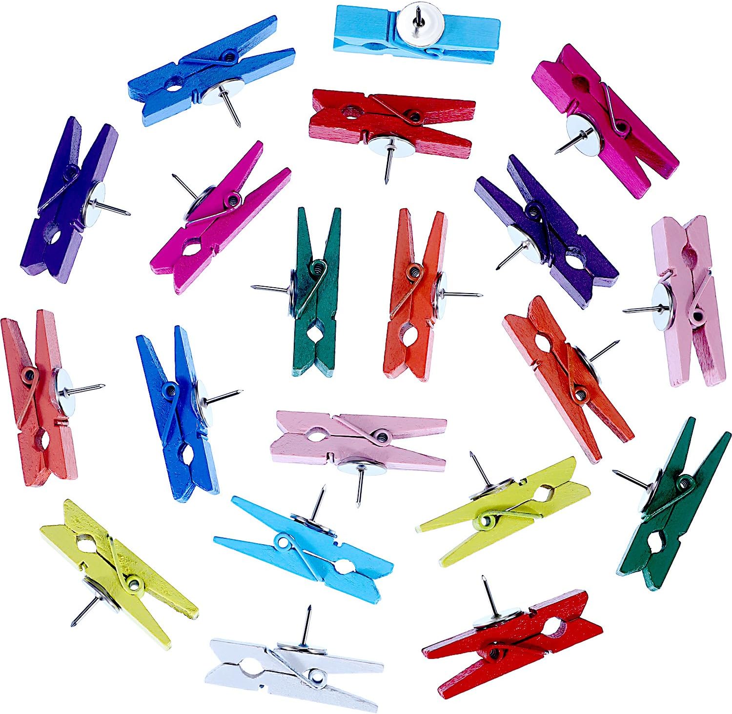 SATINIOR Push Pins with Colorful Wooden Clip Pushpins Thumb