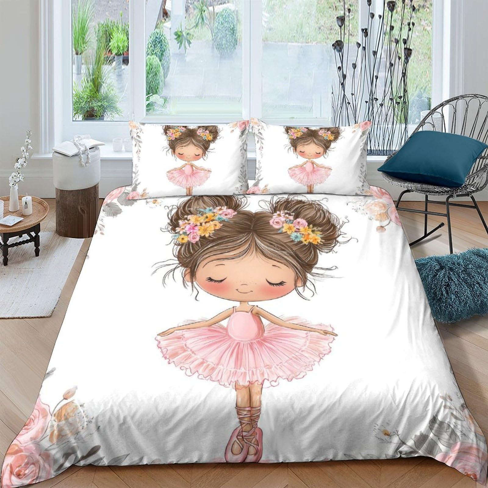 Ctjqhvkz Girls Style-1 3D Printed Ballet Fitted Sheet Microfiber Soft Pink Bedroom Decor Fairy Mattress Cover For Home Dorm Single（135X200cm）