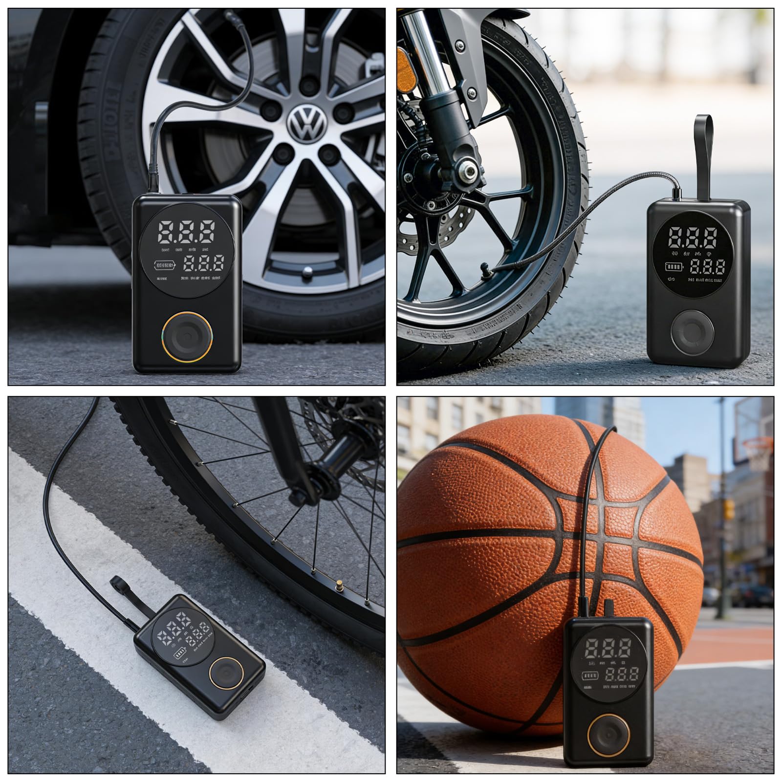 Pompa ad aria elettrica senza fili, Pompa per bicicletta 150 PSI Elettrico con luce di lavoro LED e spegnimento automatico, Pompa per bicicletta Mini Compressore USB Batteria Pompa ad aria per auto
