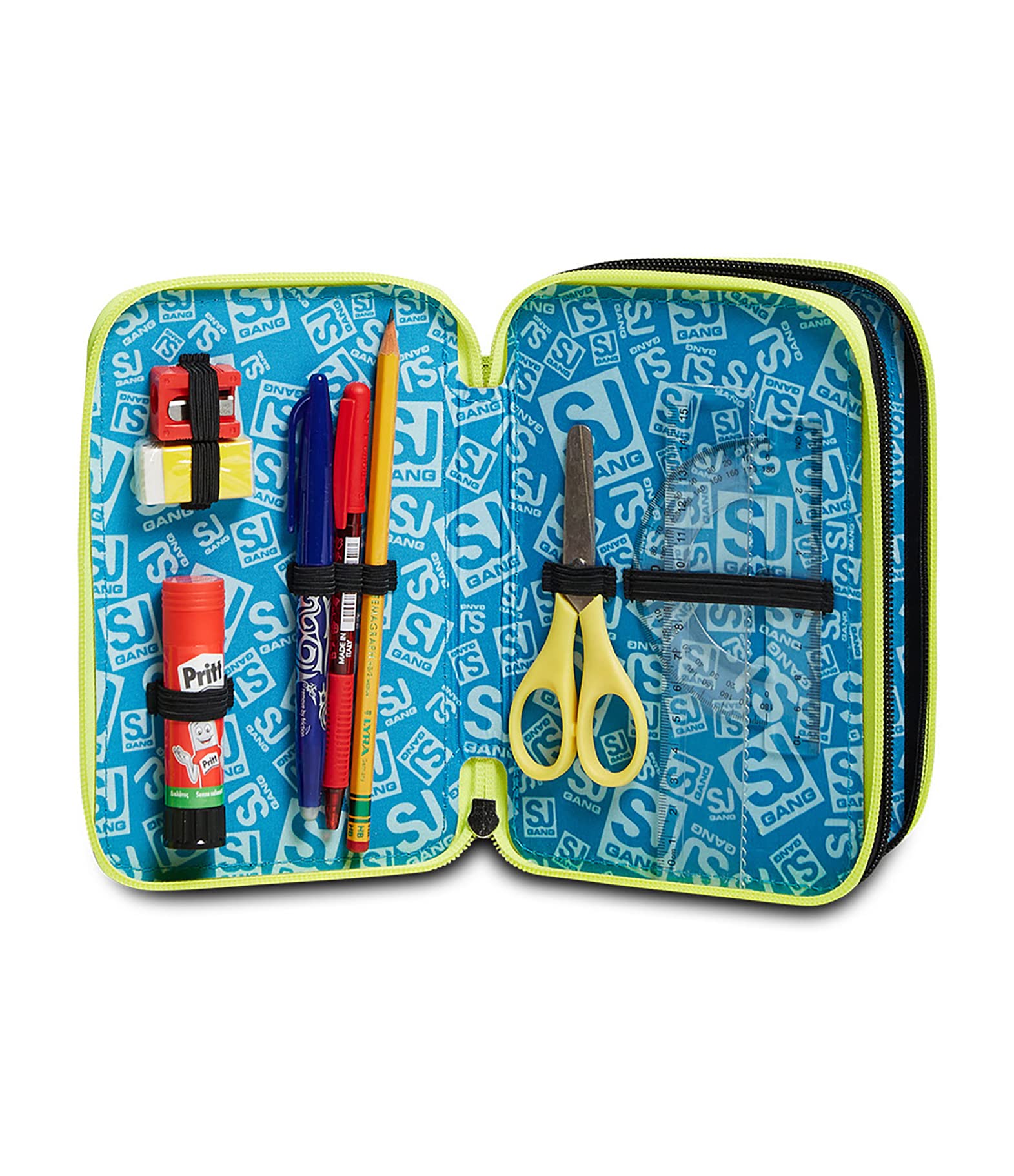 Astuccio Scuola SJ 3 Scomparti - Gamingled Boy Bambino - Completo di Matite, Pennarelli - Azzurro, Verde