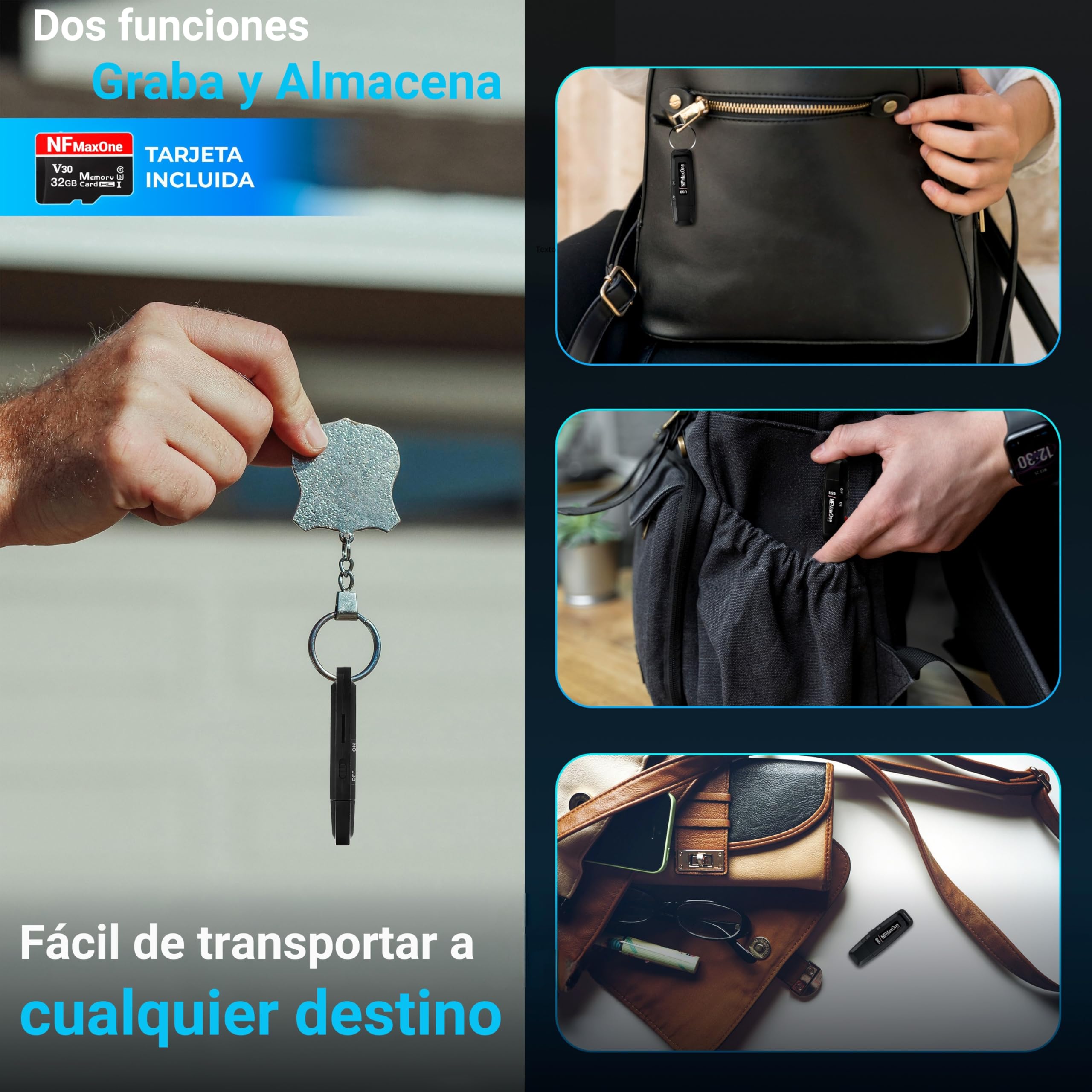Grabadora de Voz Espia Digital con MicroSD de 32 GB incluida | Mini Grabadora de Audio Ideal para Reuniones, Entrevistas, Clases | Grabadora USB Espia Portatil con hasta 500 Horas Grabación NFMaxone