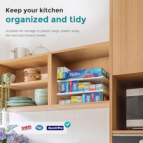 Miniatura 4 de Oylik Kitchen Wrap Organizer 2 Pack, Expandable Foil and Plastic Wrap Organizer Shelves, 3 Tier Height Adjustable, Kitchen Cabinet Counter Storage