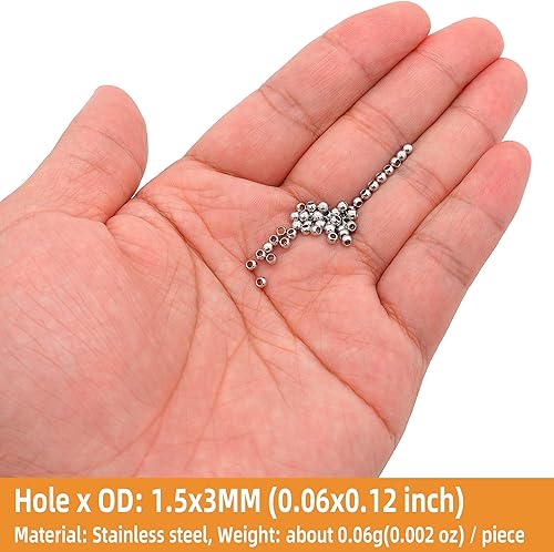 Miniatura 2 de 150 cuentas espaciadoras de acero inoxidable, cuentas redondas de metal pulido para manualidades, para hacer pulseras, collares, aretes, joyas